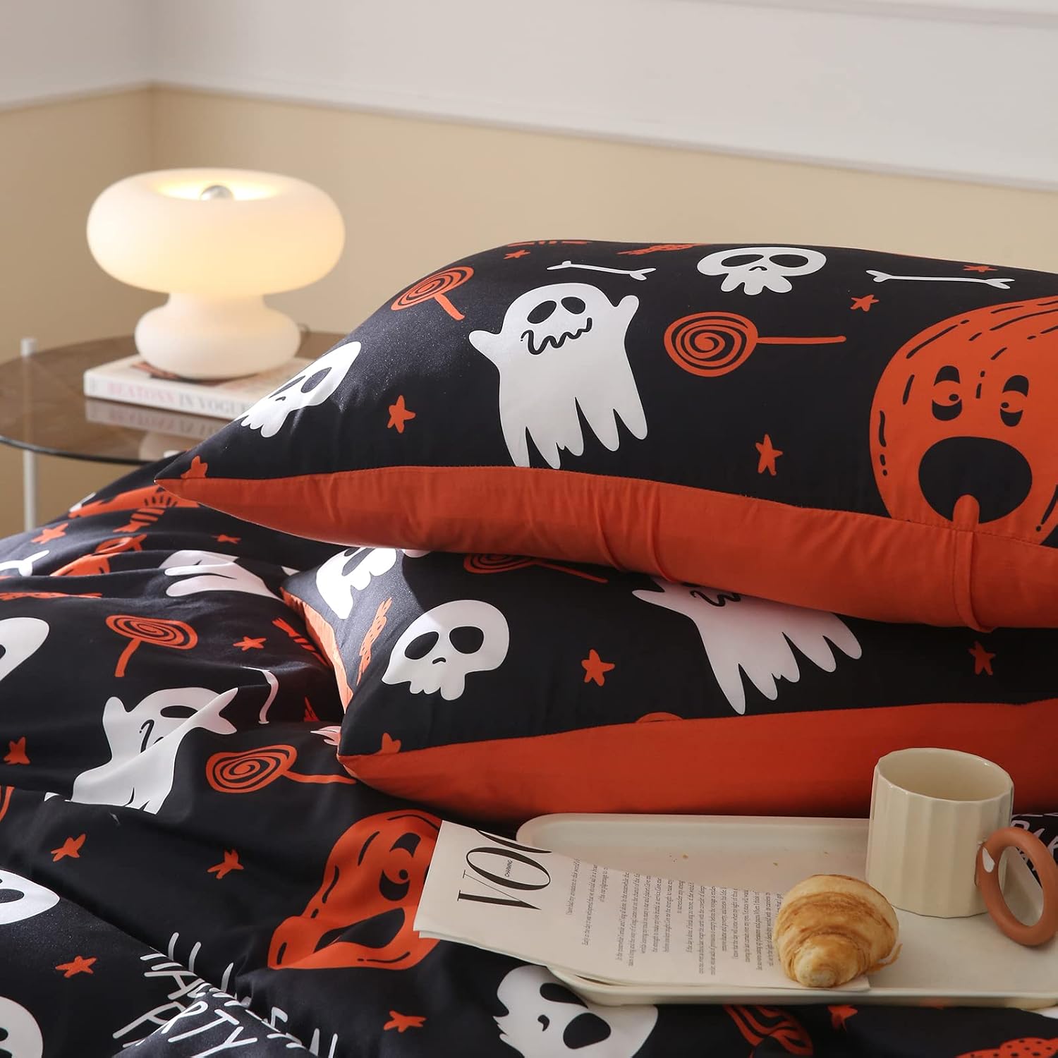 Cottolester Halloween Pumpkin Duvet Cover Set for Kids Room