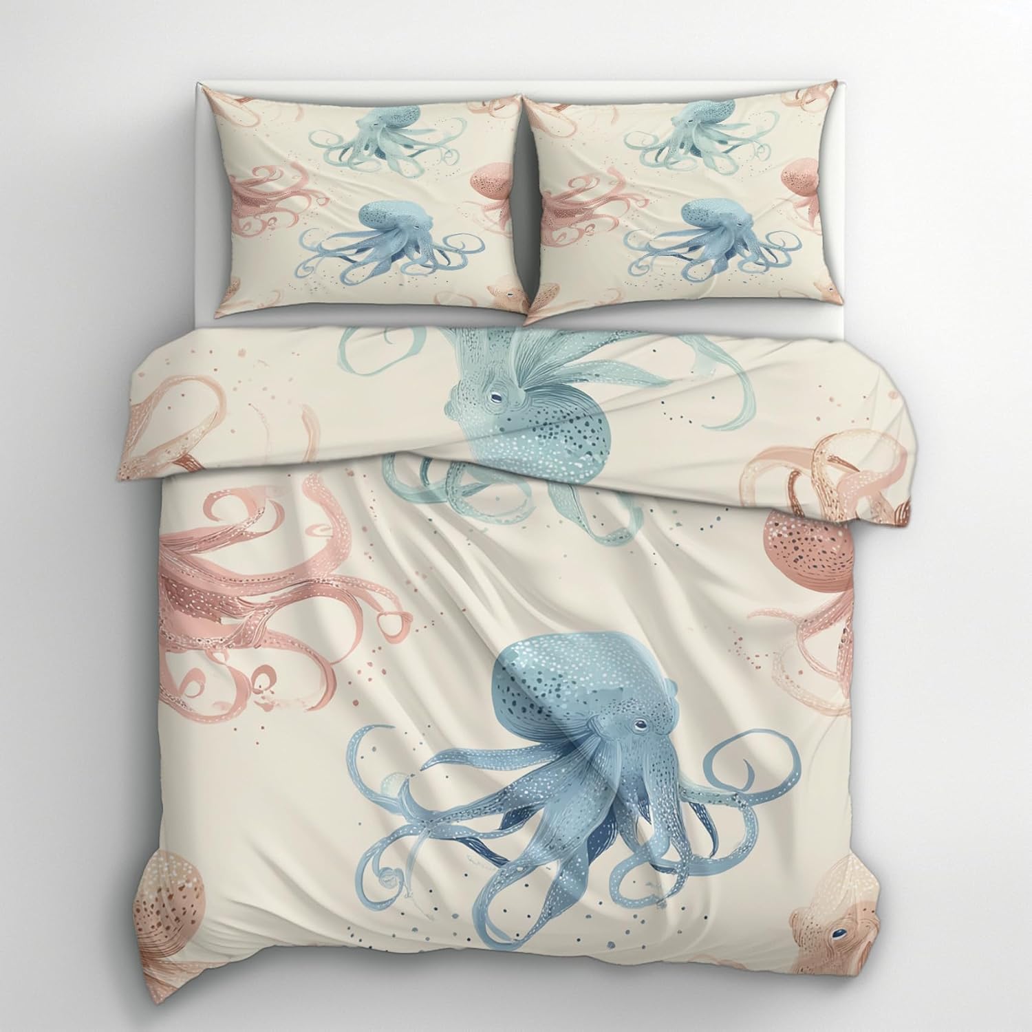 Queen Duvet Cover with Octopus Pattern 3 Piece Kids Bed Set