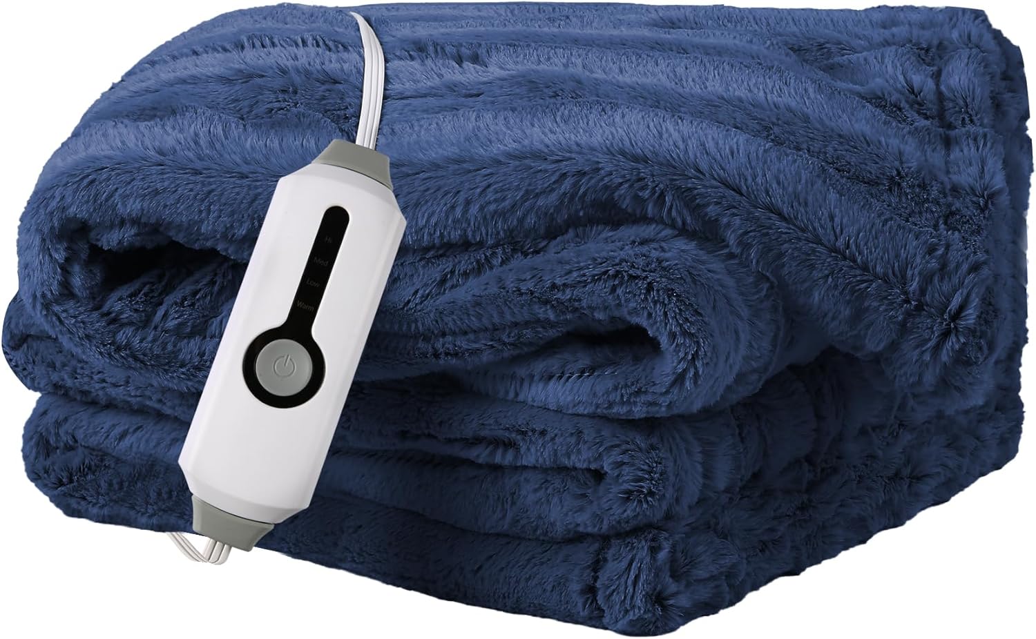 YAKEE Electric Heated Blanket 72x84 Navy Faux Fur 1