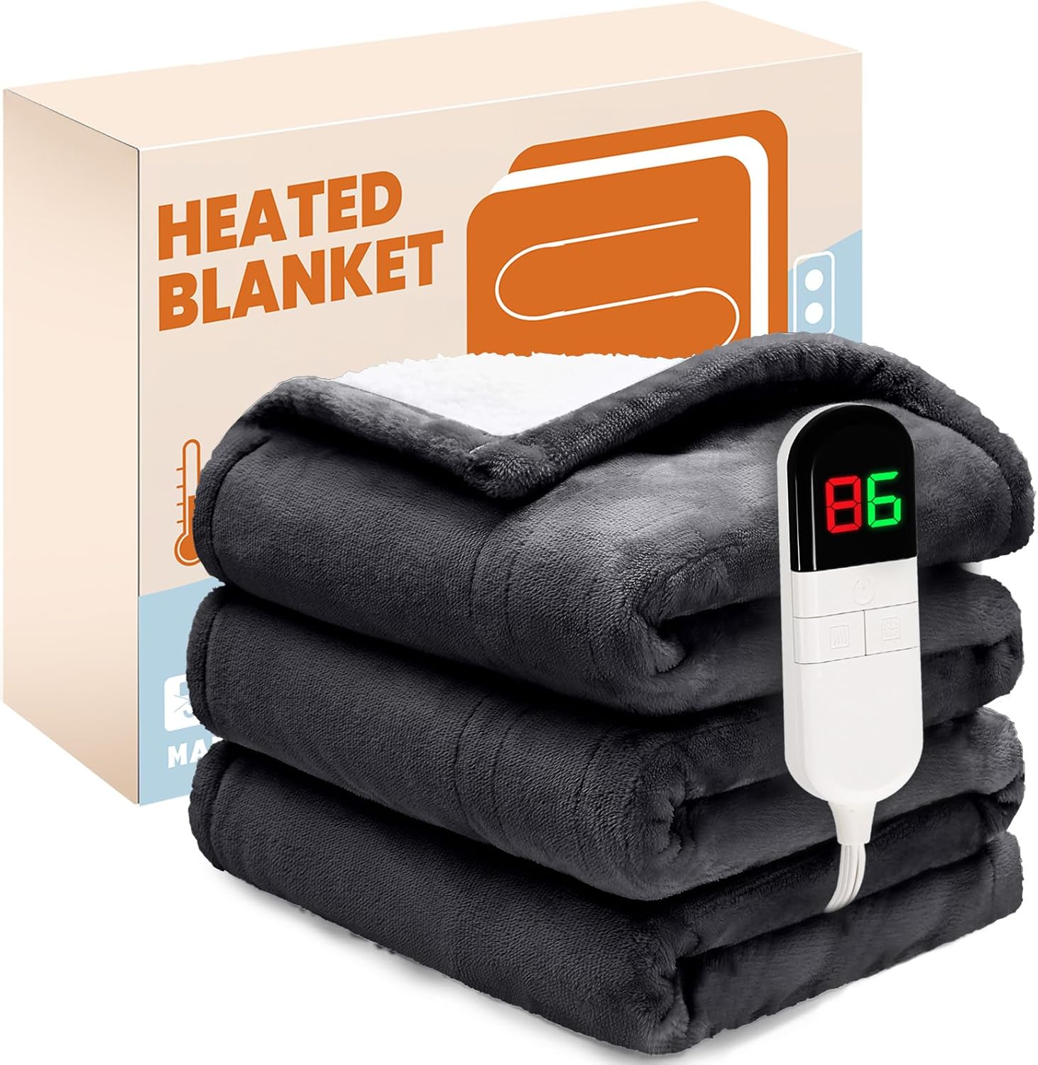 PTQ Electric Heated Blanket 50x60 Grey 6 Level 4H Auto Off