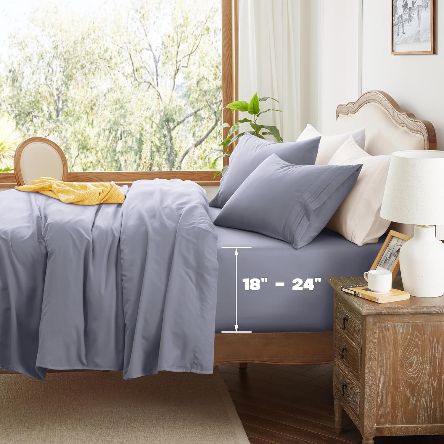 Aormenzy Extra Deep Cal King Sheets Set - 4 Piece Silver Grey
