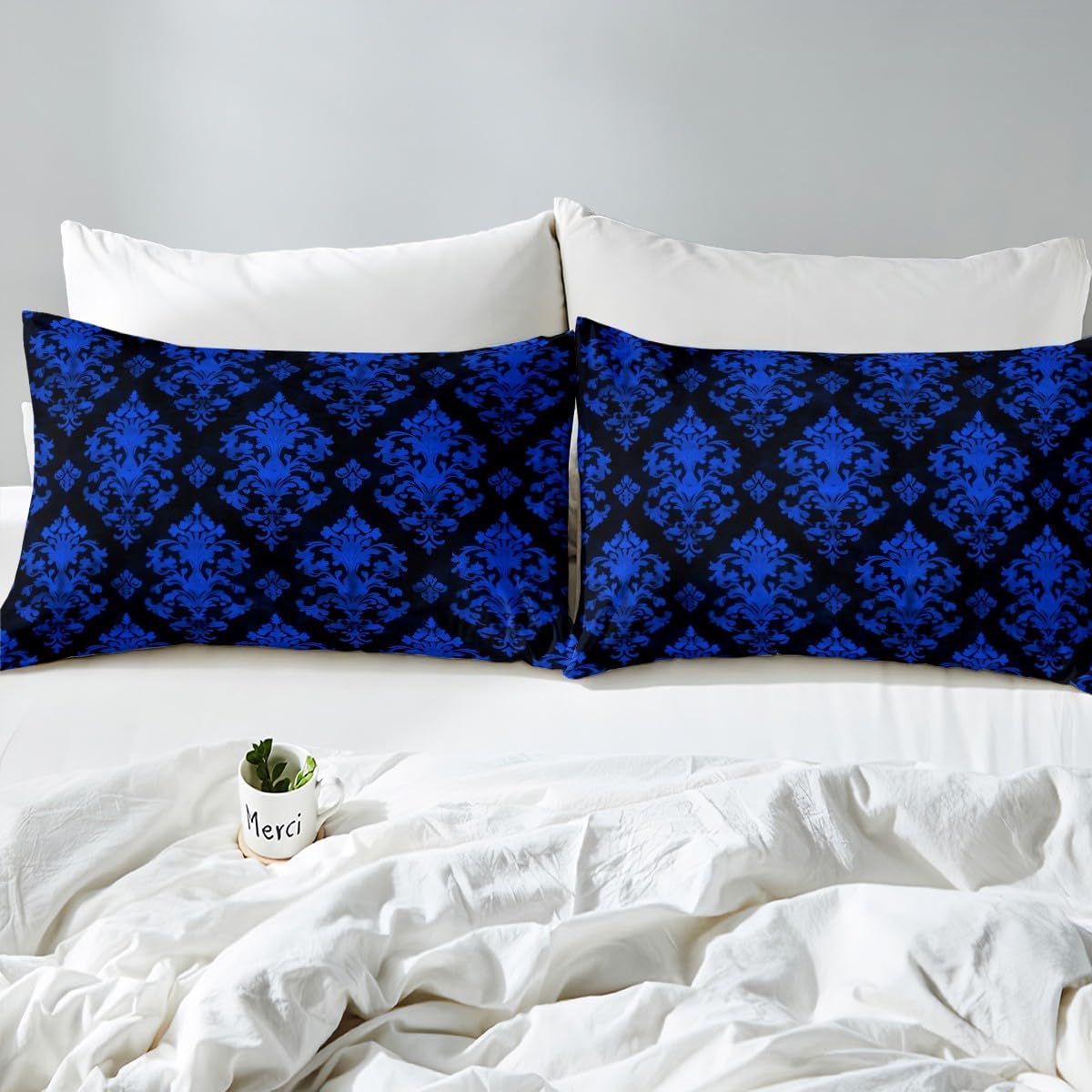 Erosebridal Blue Damask Gothic Bohemian Sheet Set