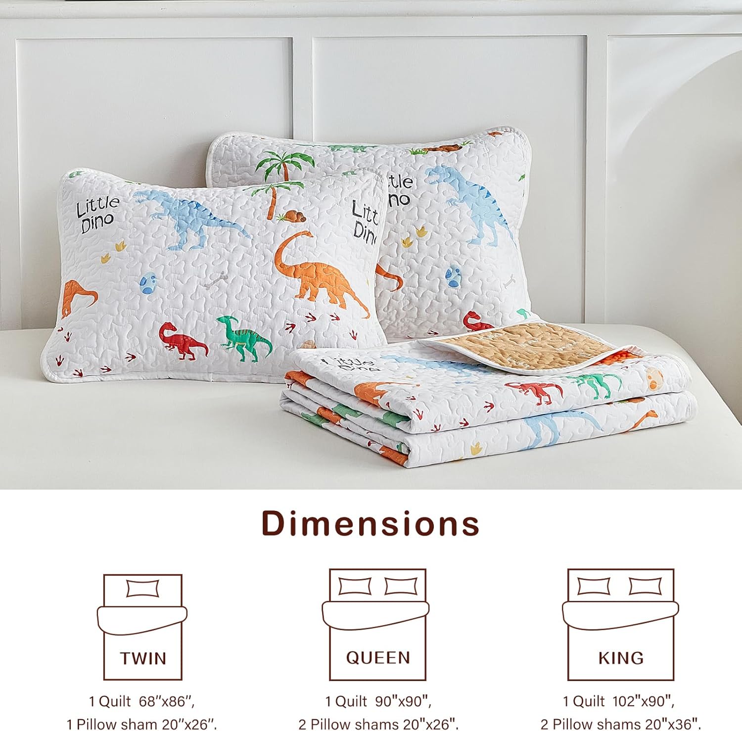 Joyreap 3-Piece Cotton Quilt Set with Dinosaurs Design
