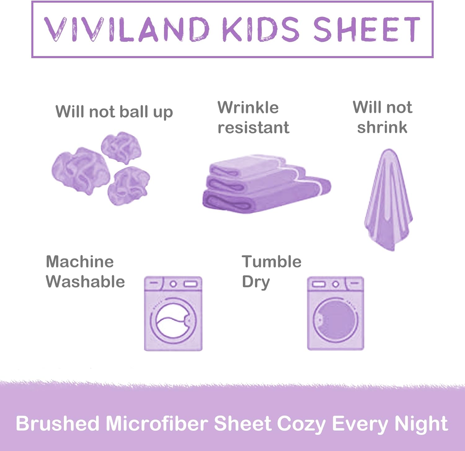 Viviland 3-Piece Girls Purple Twin Sheet Set