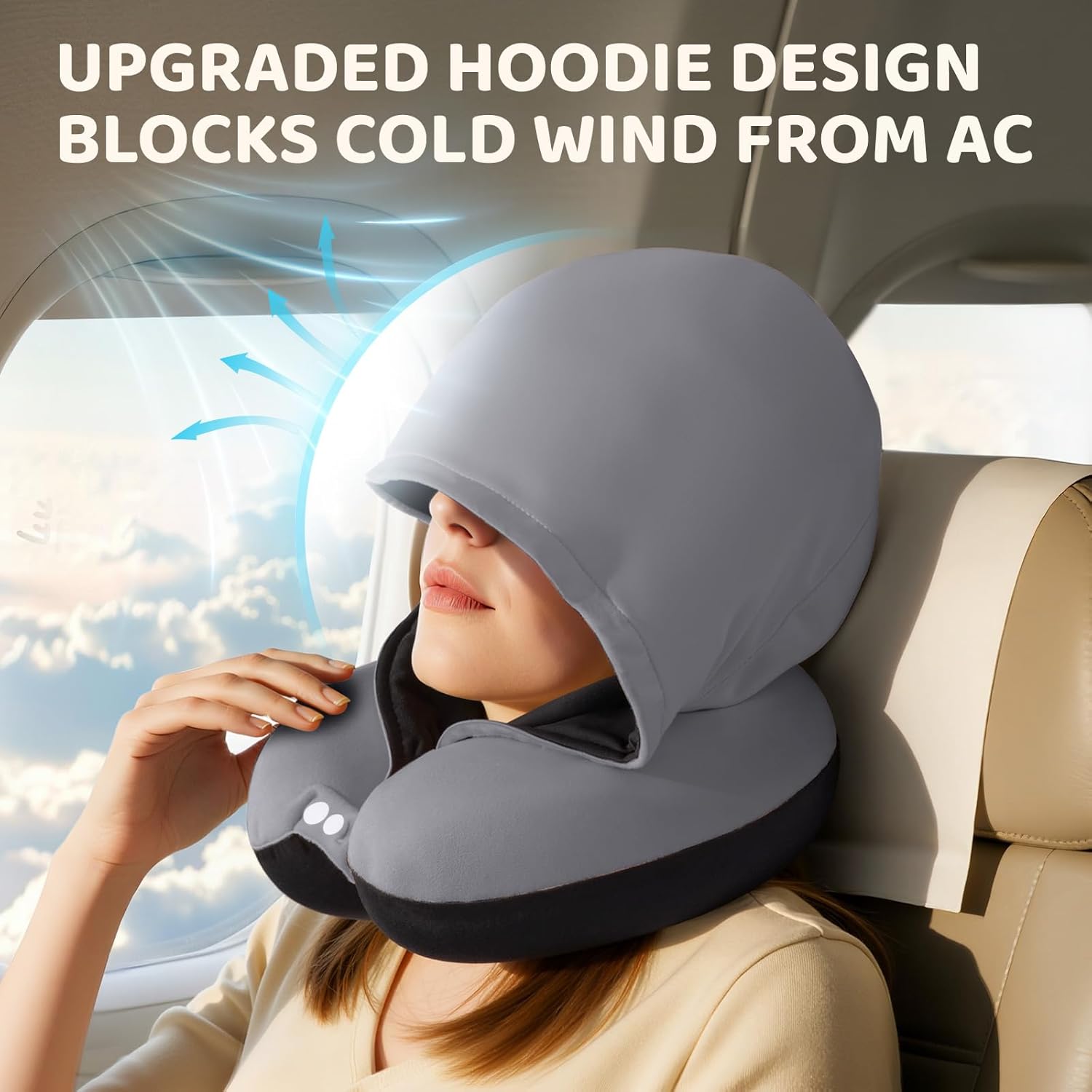 Mewaii Travel Neck Pillow with Hood and Memory Foam
