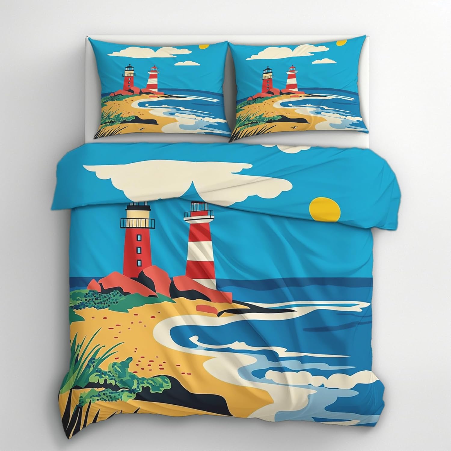 Kids Lighthouse Duvet Cover Set 3 Piece with Zipper Ties