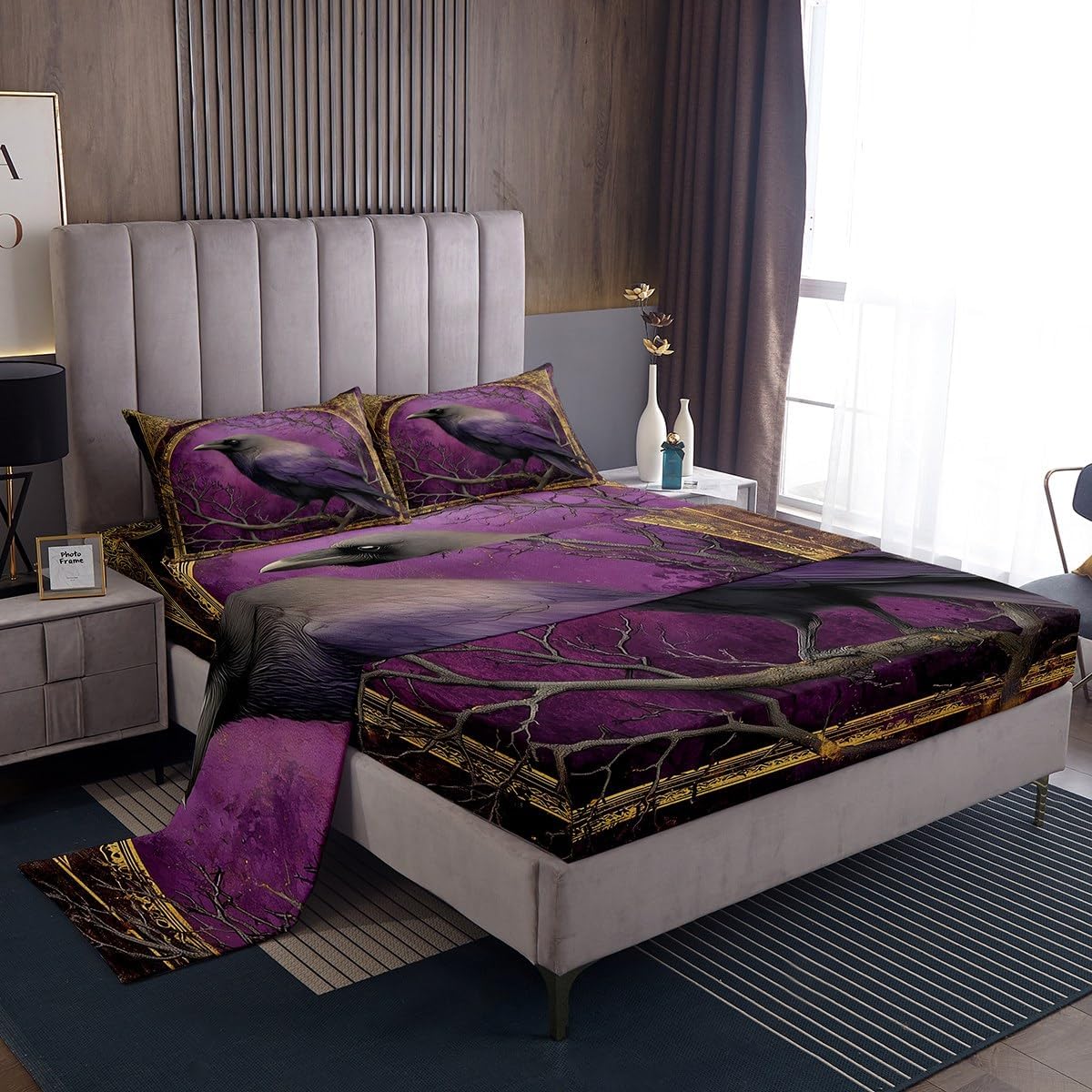 Castle Fairy Gold Purple Crow Halloween Sheet Set Twin Size