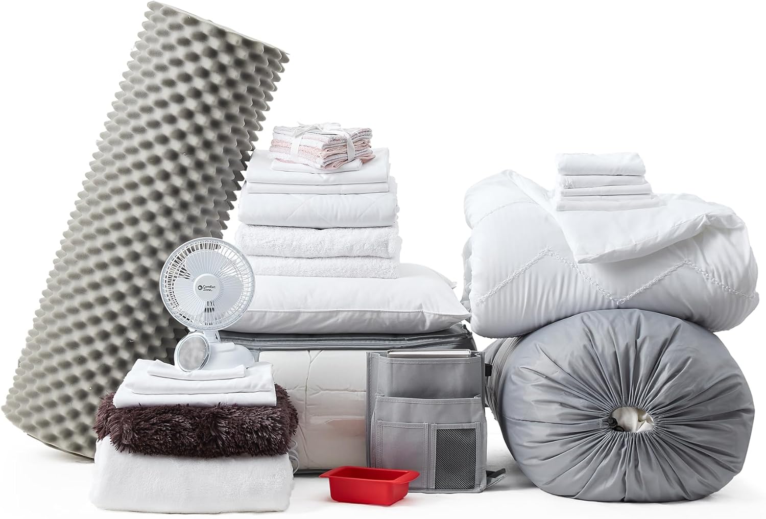 Fully Loaded Twin XL Dorm Bedding Essentials Package - White Textured Waves
