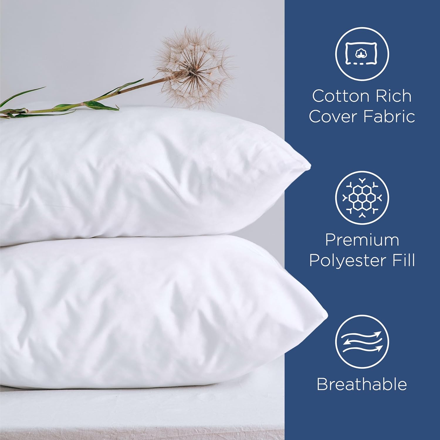 Martex 2-Pack Standard Bed Pillows - Queen Size Hotel Luxury