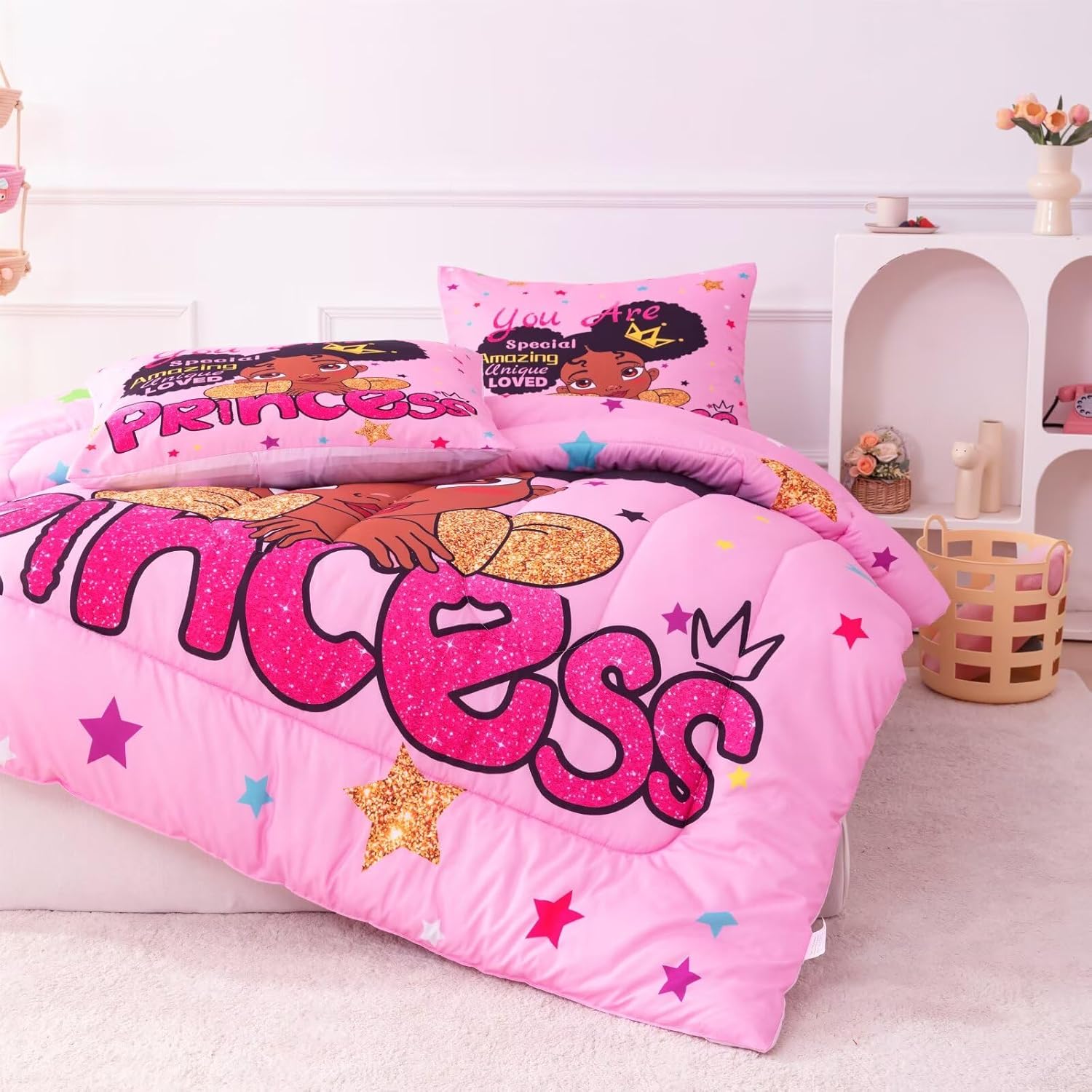 Black Girl Comforter Set Twin - Princess Bedding for Kids