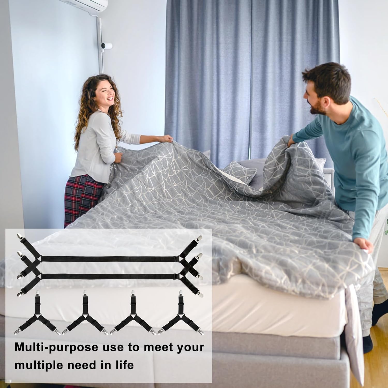 Attmu Bed Sheet Straps 6-Pack Black Adjustable Clips
