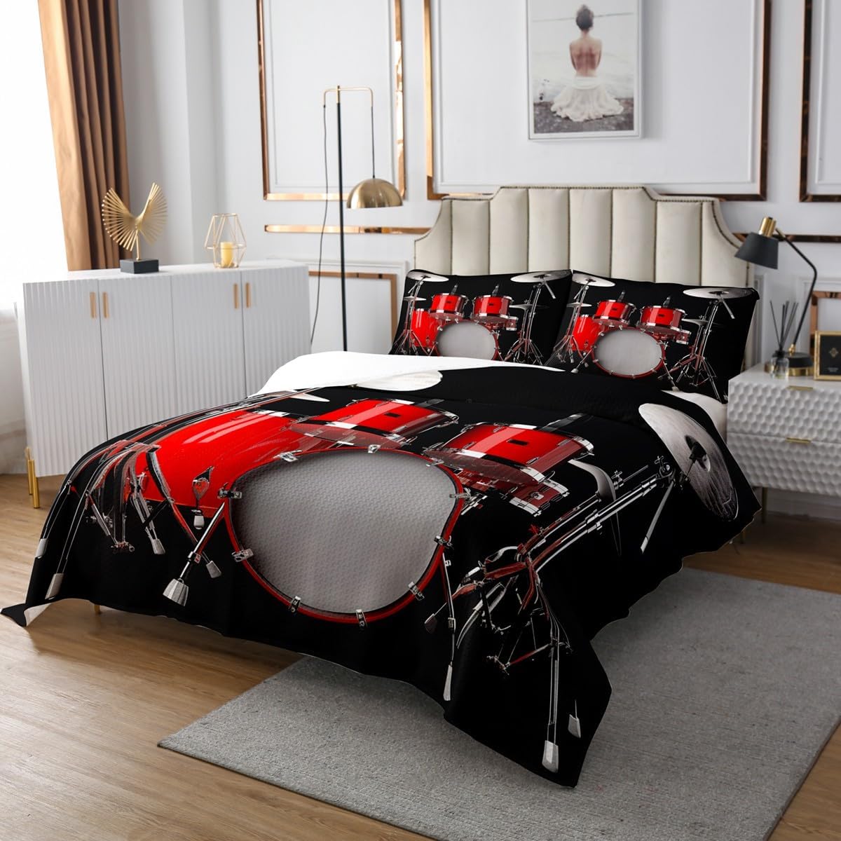 Erosebridal Musical Drum Kit Bedspread Set