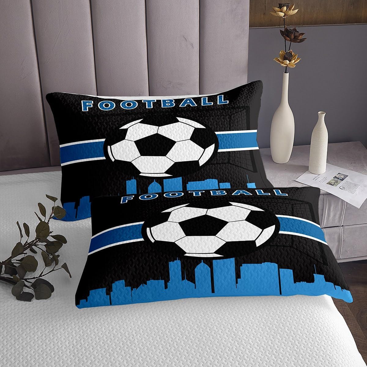 Erosebridal Youth Boys Gaming Twin Quilt Set Soccer Football Coverlet Set 2pcs