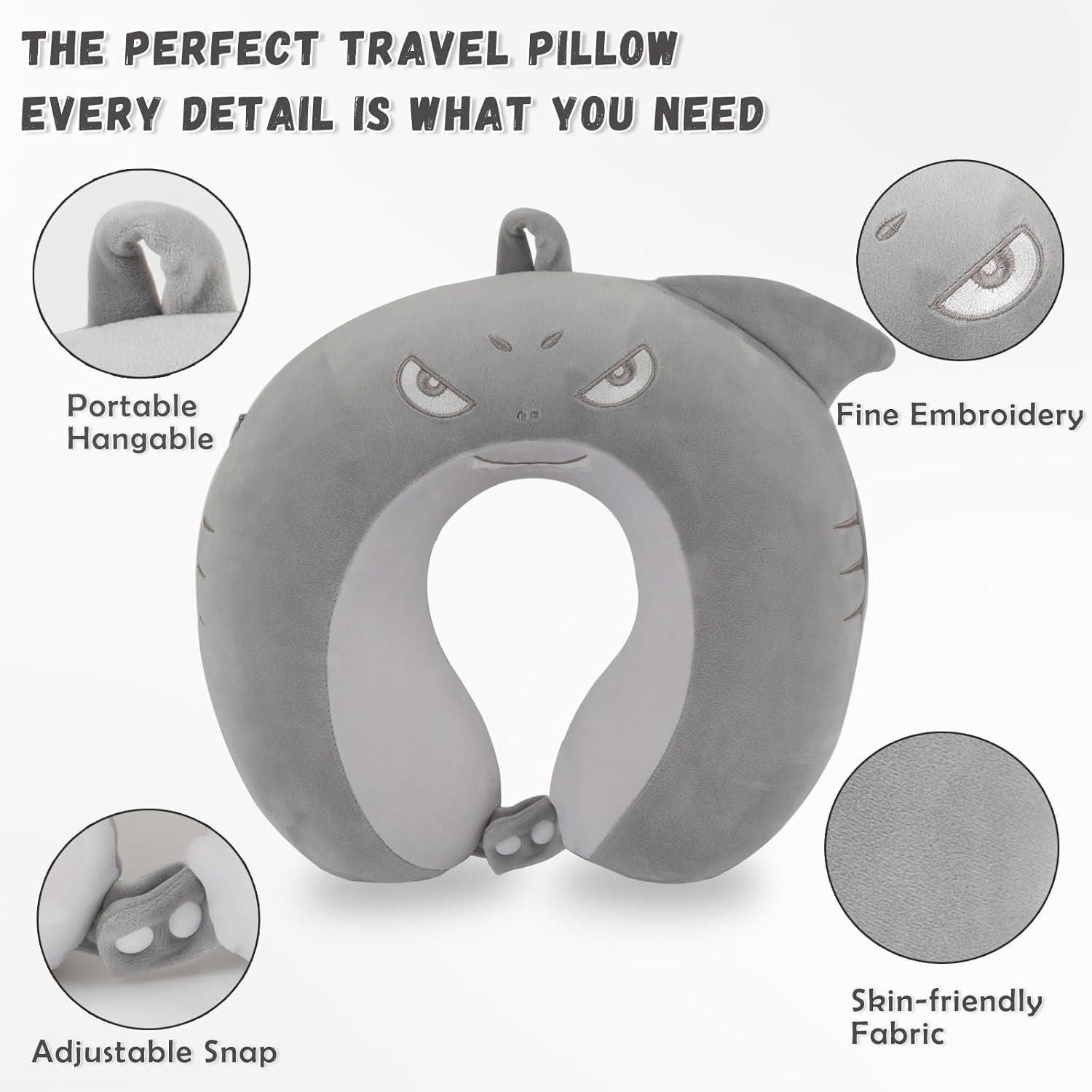 Shark Travel Pillow Kids with Eye Mask Memory Foam