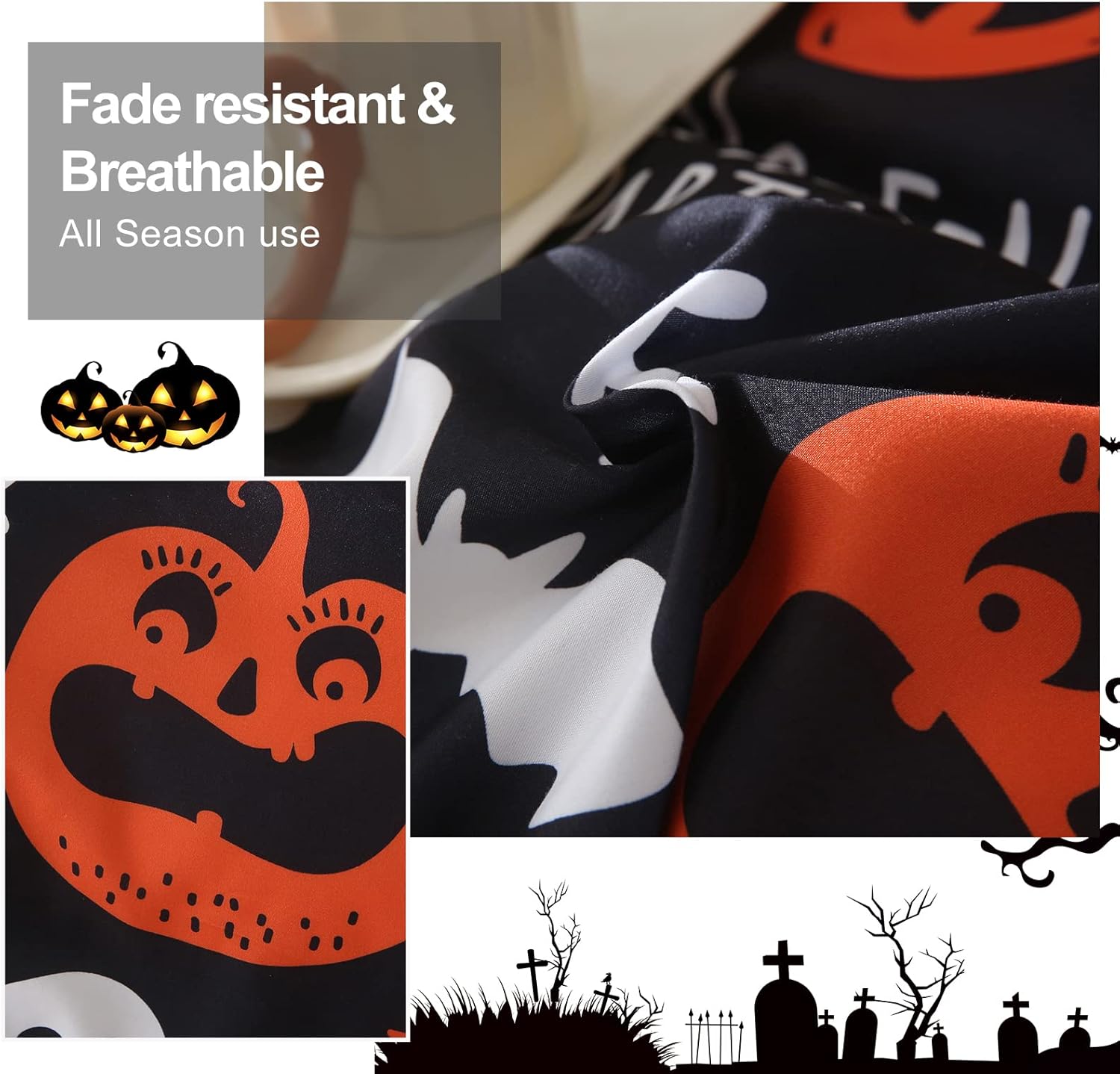Cottolester Halloween Pumpkin Duvet Cover Set for Kids Room