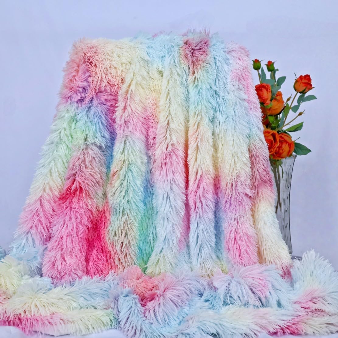 MYRU Plush Rainbow Throw Blanket 51x63 Inches