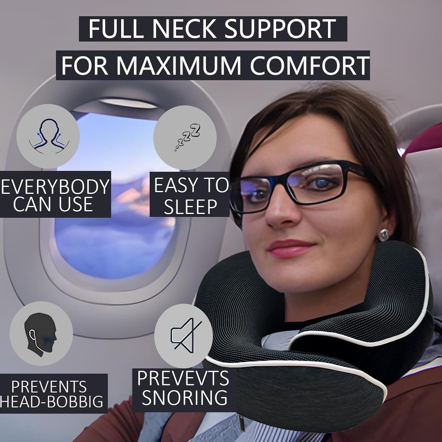 Pixxis Neck Travel Pillow Memory Foam for Airplane Home Use
