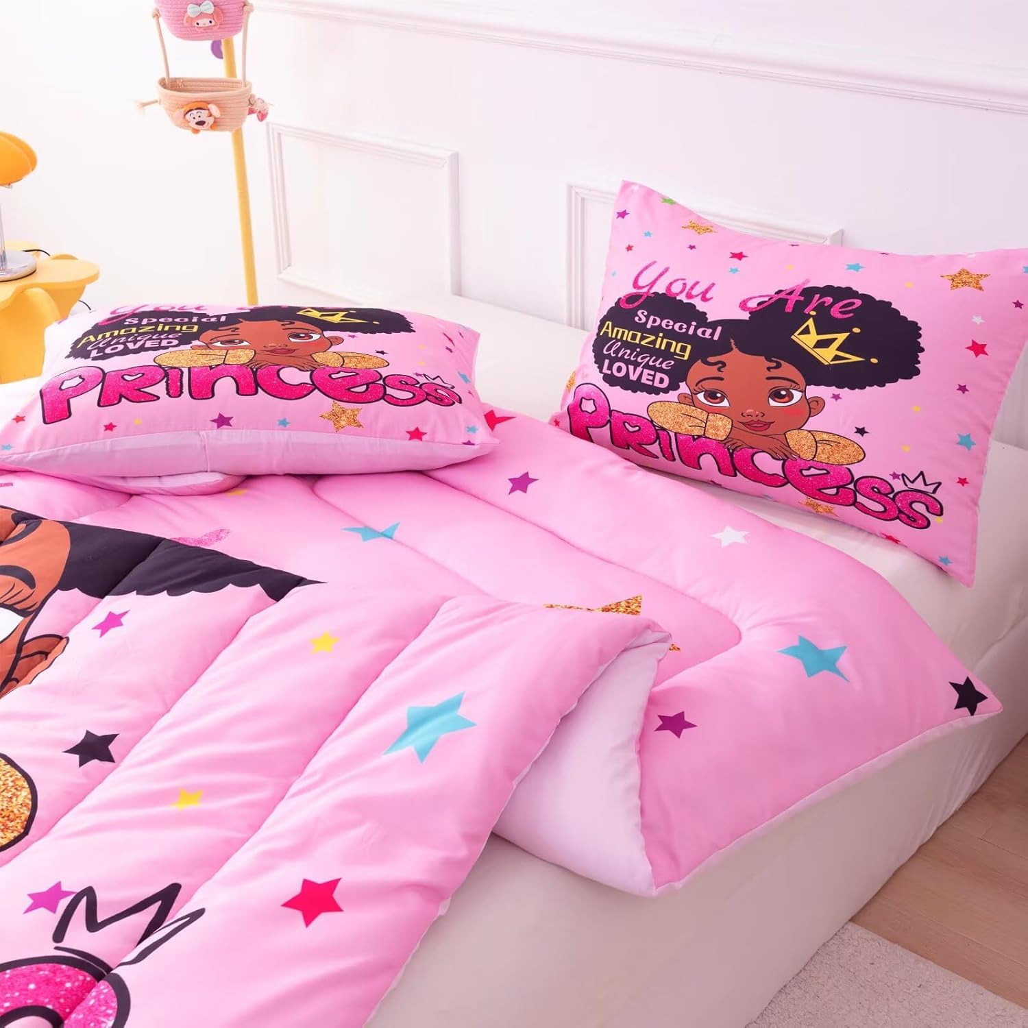 Black Girl Comforter Set Twin - Princess Bedding for Kids