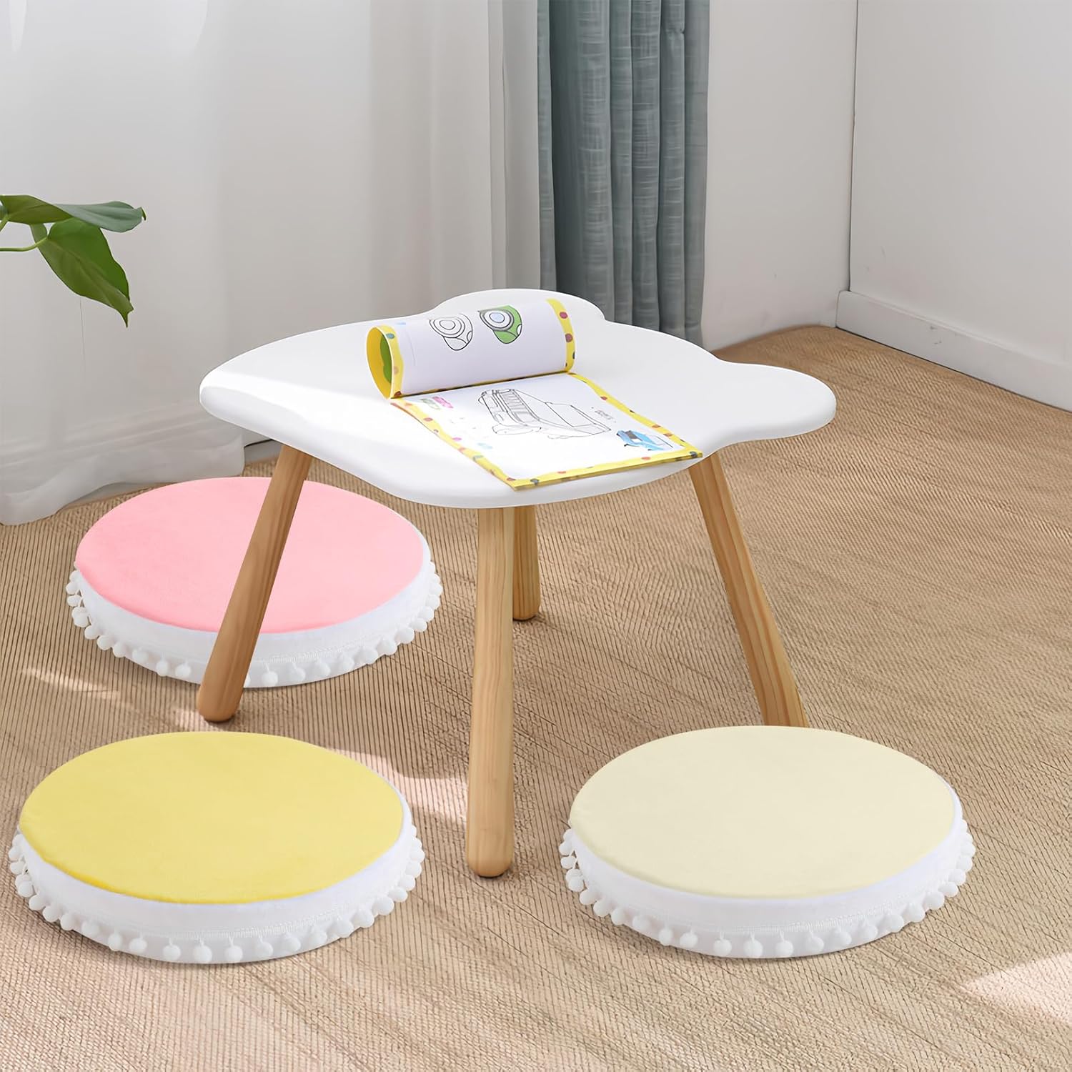 Kishome Round Floor Pillow Set of 4 for Kids