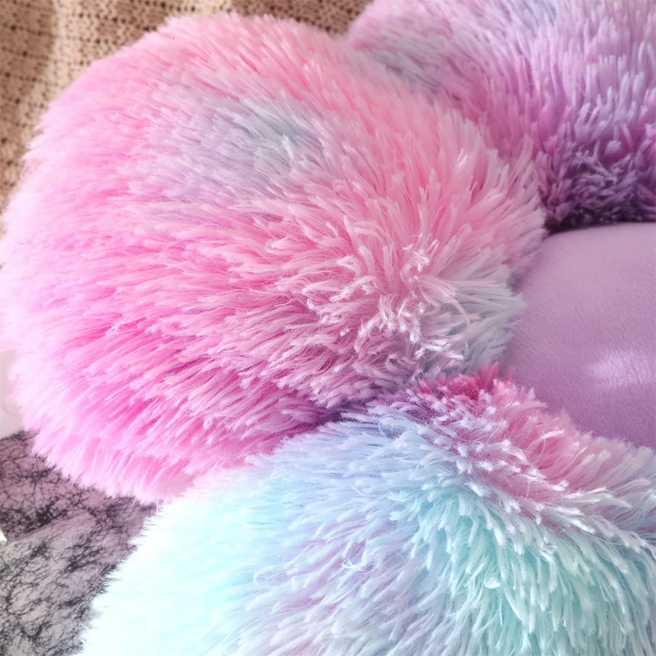 UGEYAO Faux Fur Flower Pillow - Rainbow Purple 197 Inches