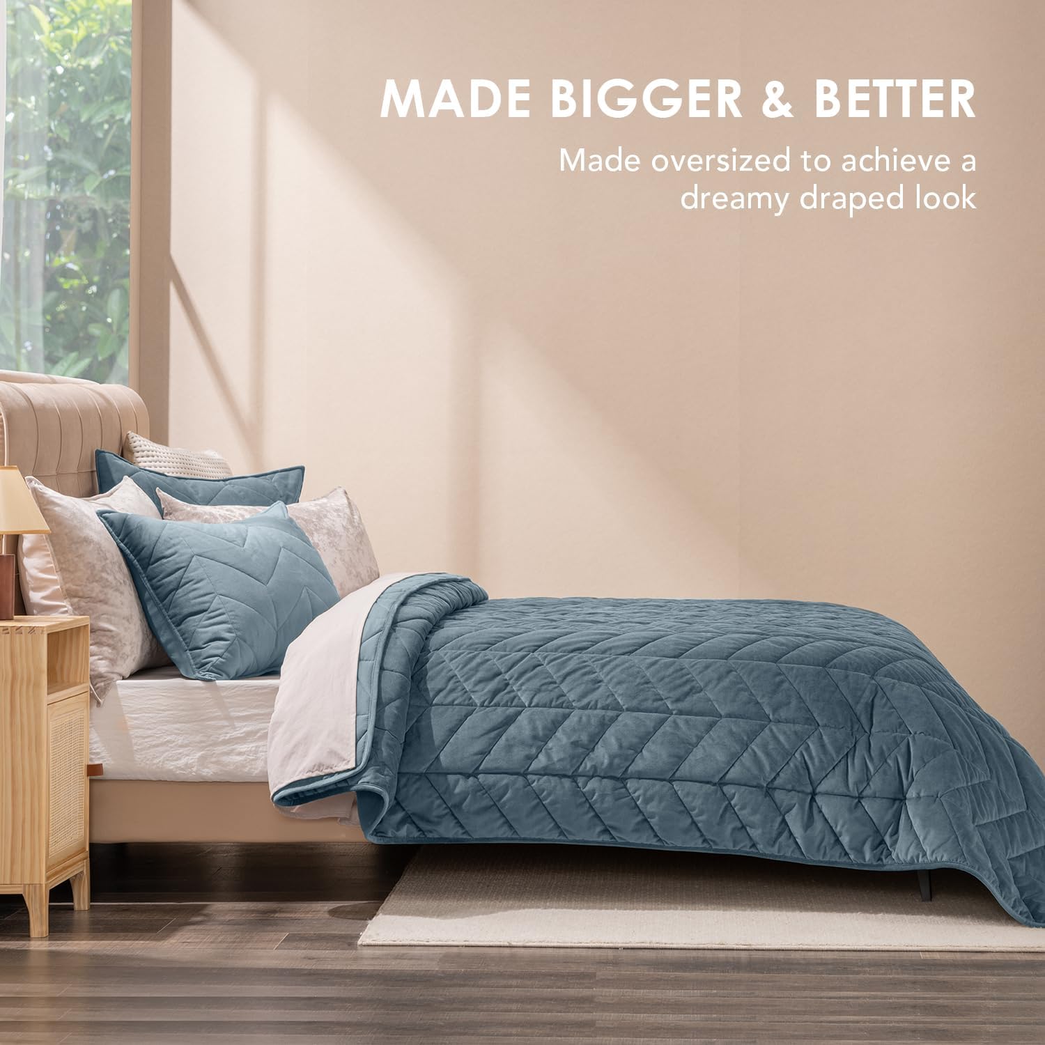 EVERGRACE Velvet Quilt Set 3 Pieces Stormy Blue