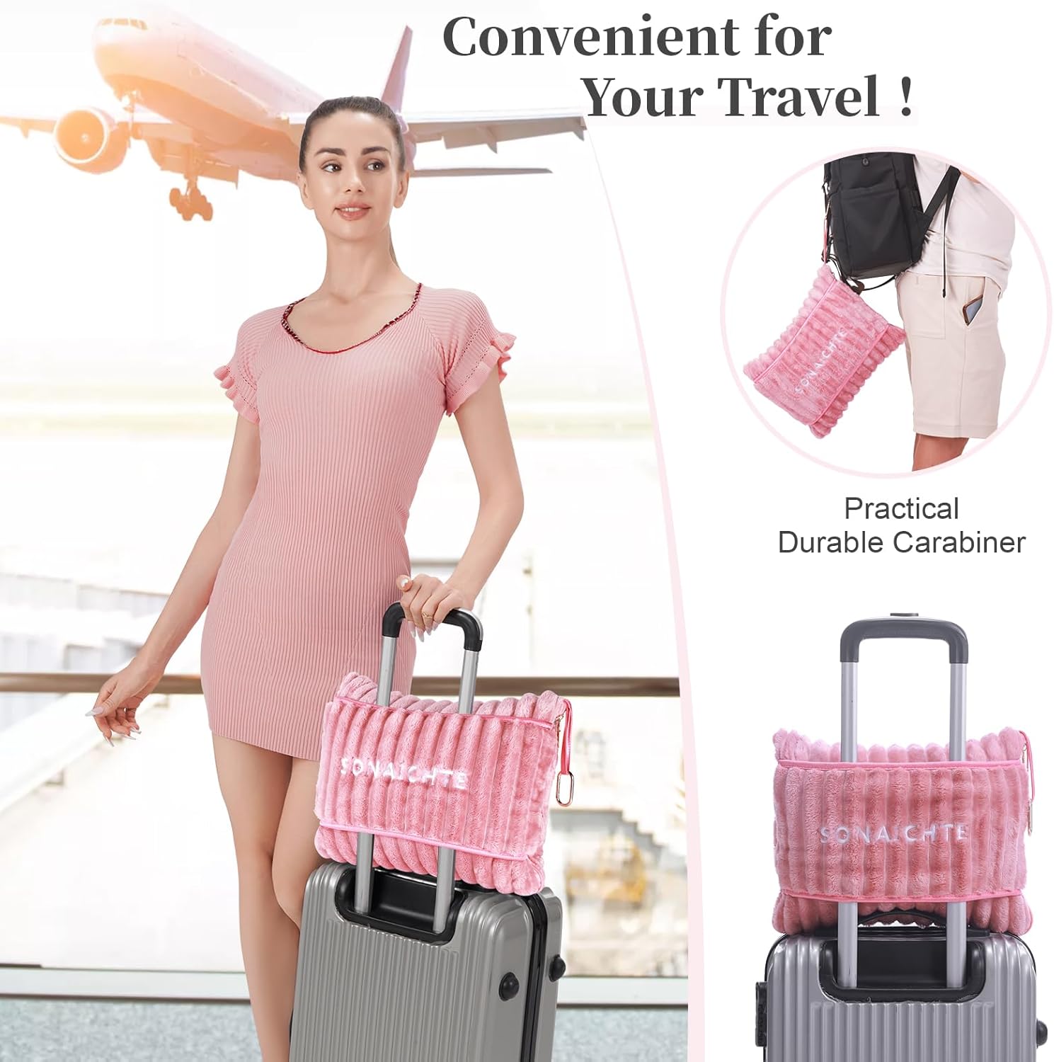 SONAICHTE Travel Pillow and Blanket Set Light Pink 1