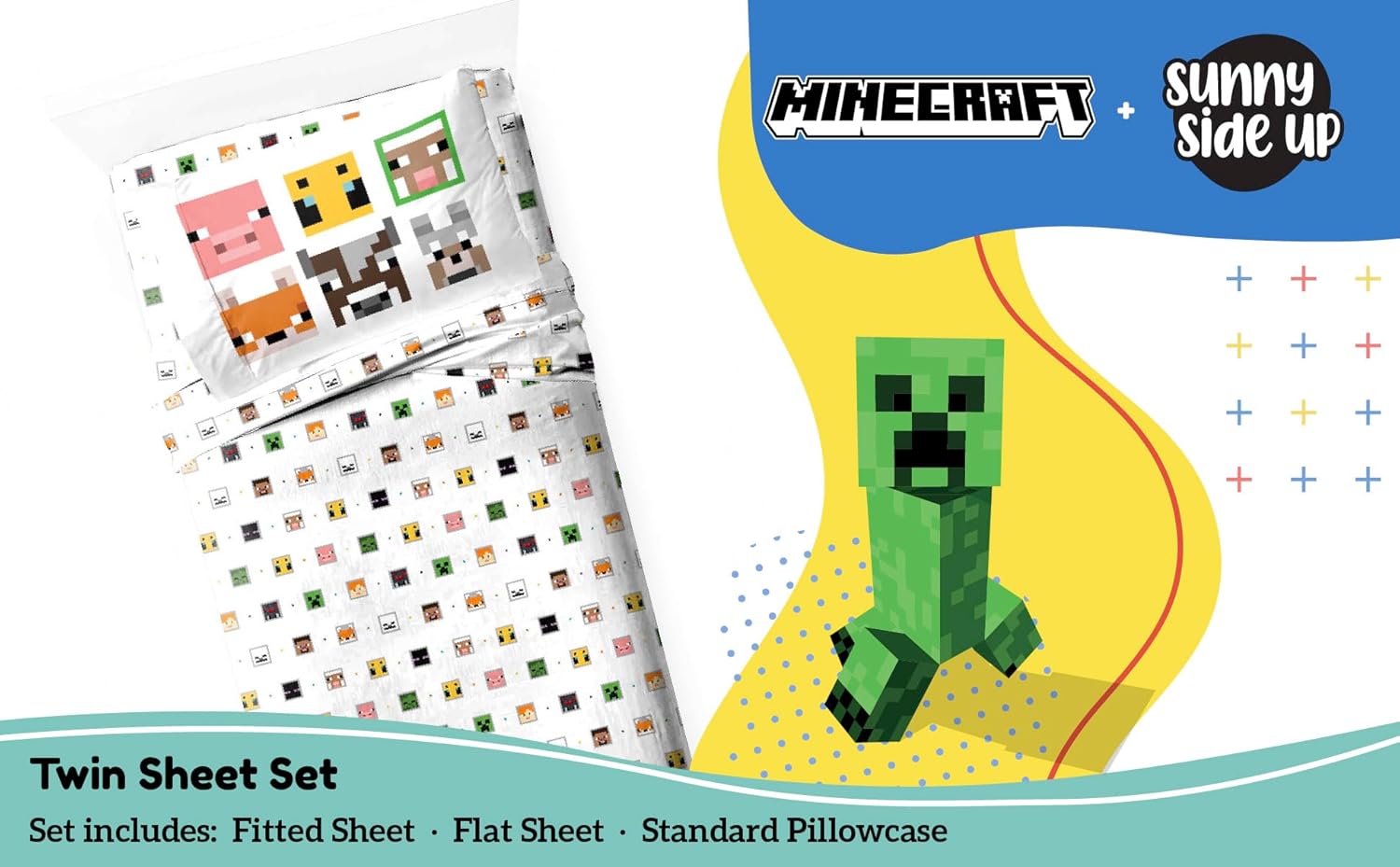 Sunny Side Up Minecraft Creeper Animals Twin Sheet Set 3 Piece