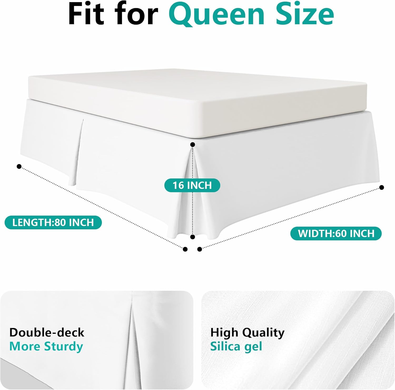 WVM Soft Quadruple Pleated Bed Skirt for Queen Bed