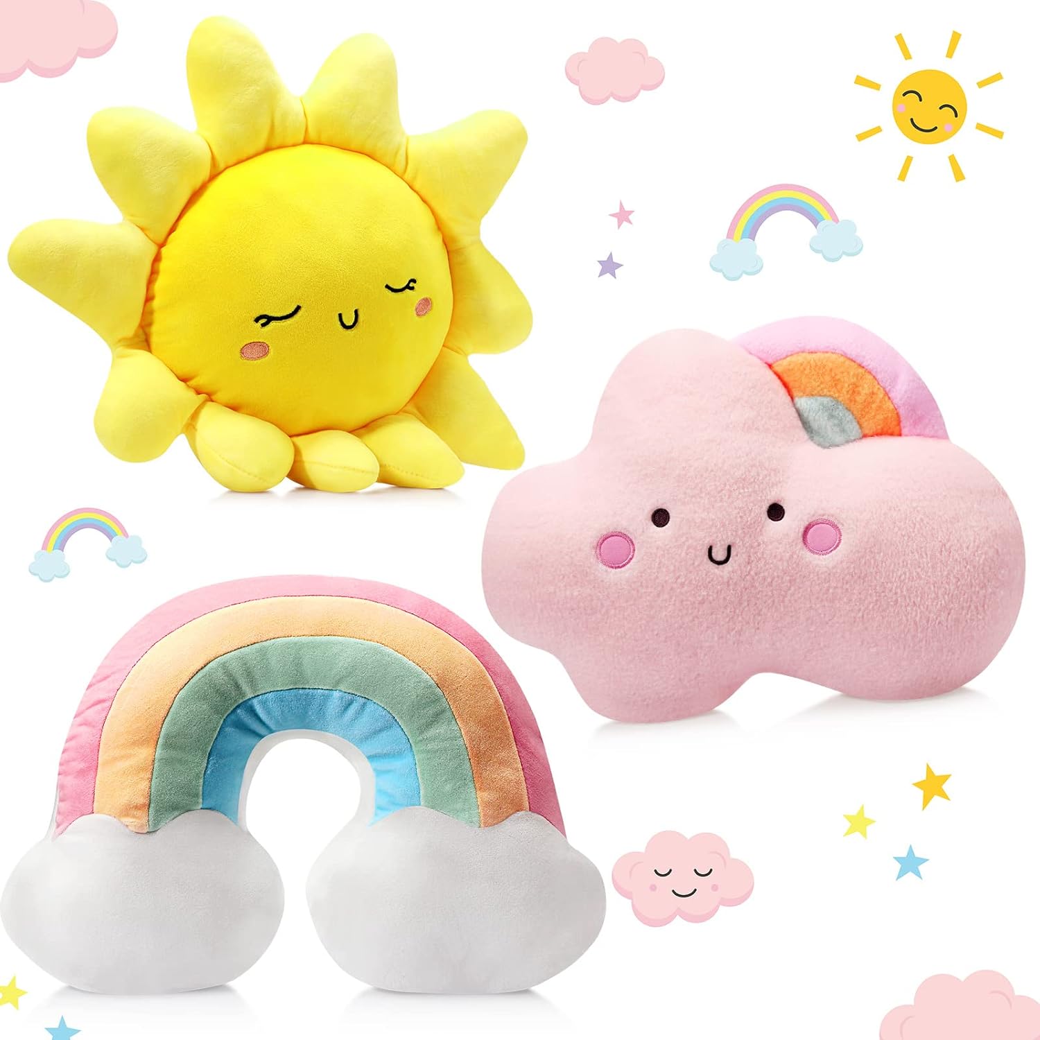 Queekay 3 Pcs Moon Star Cloud Plush Pillows