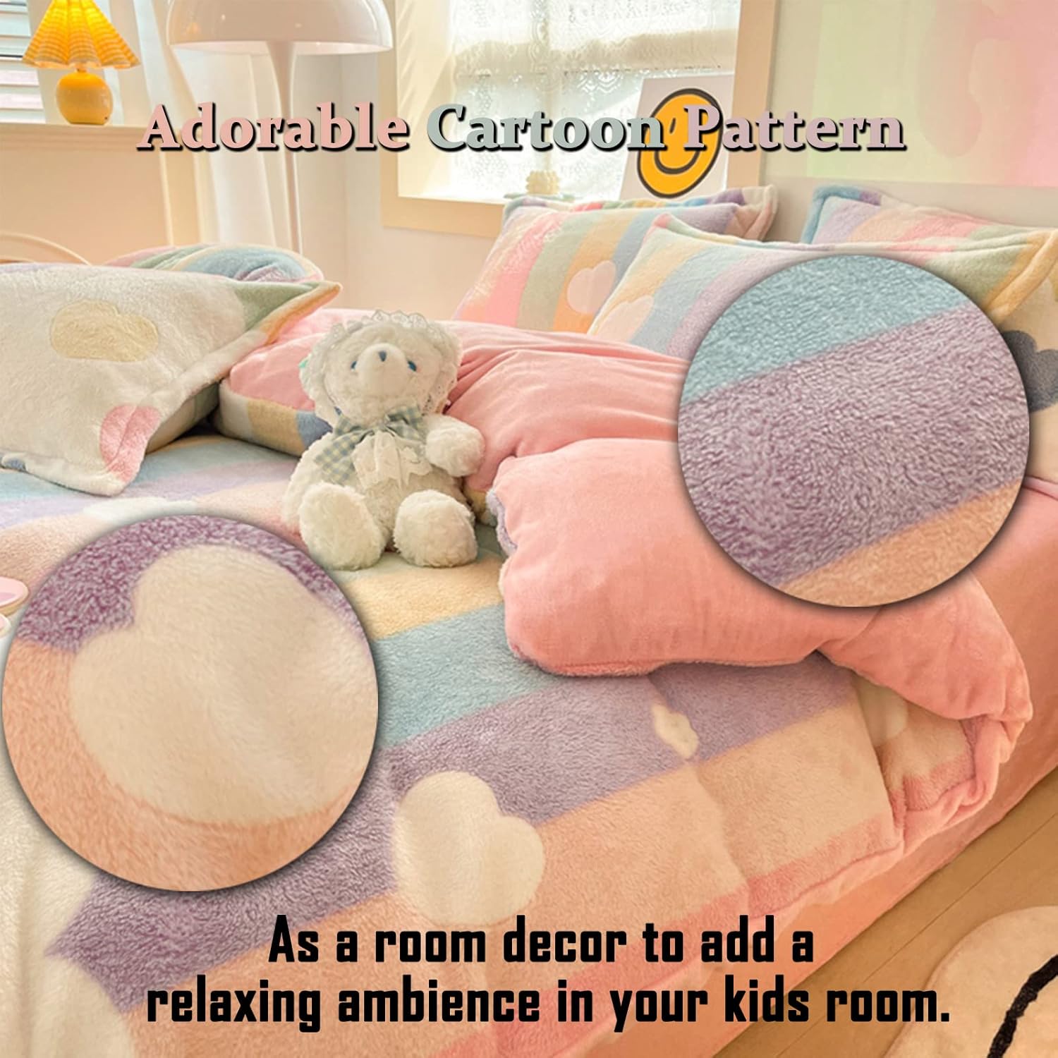 MorroMorn Pink Rainbow Duvet Cover Set for Girls Kids