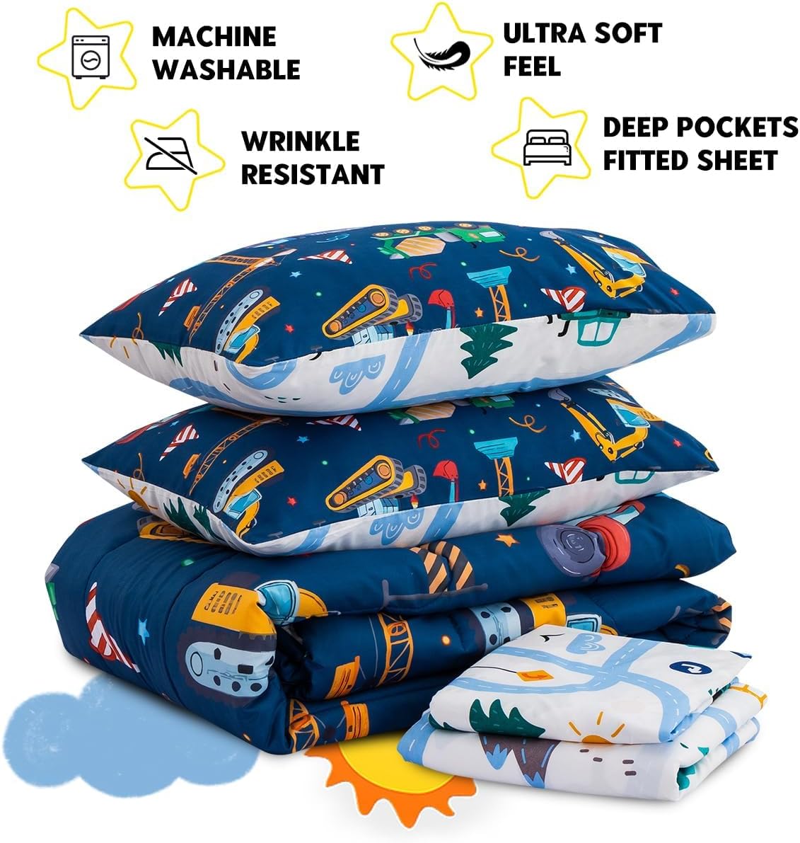 Holawakaka Cartoon Truck Comforter Set Twin Size
