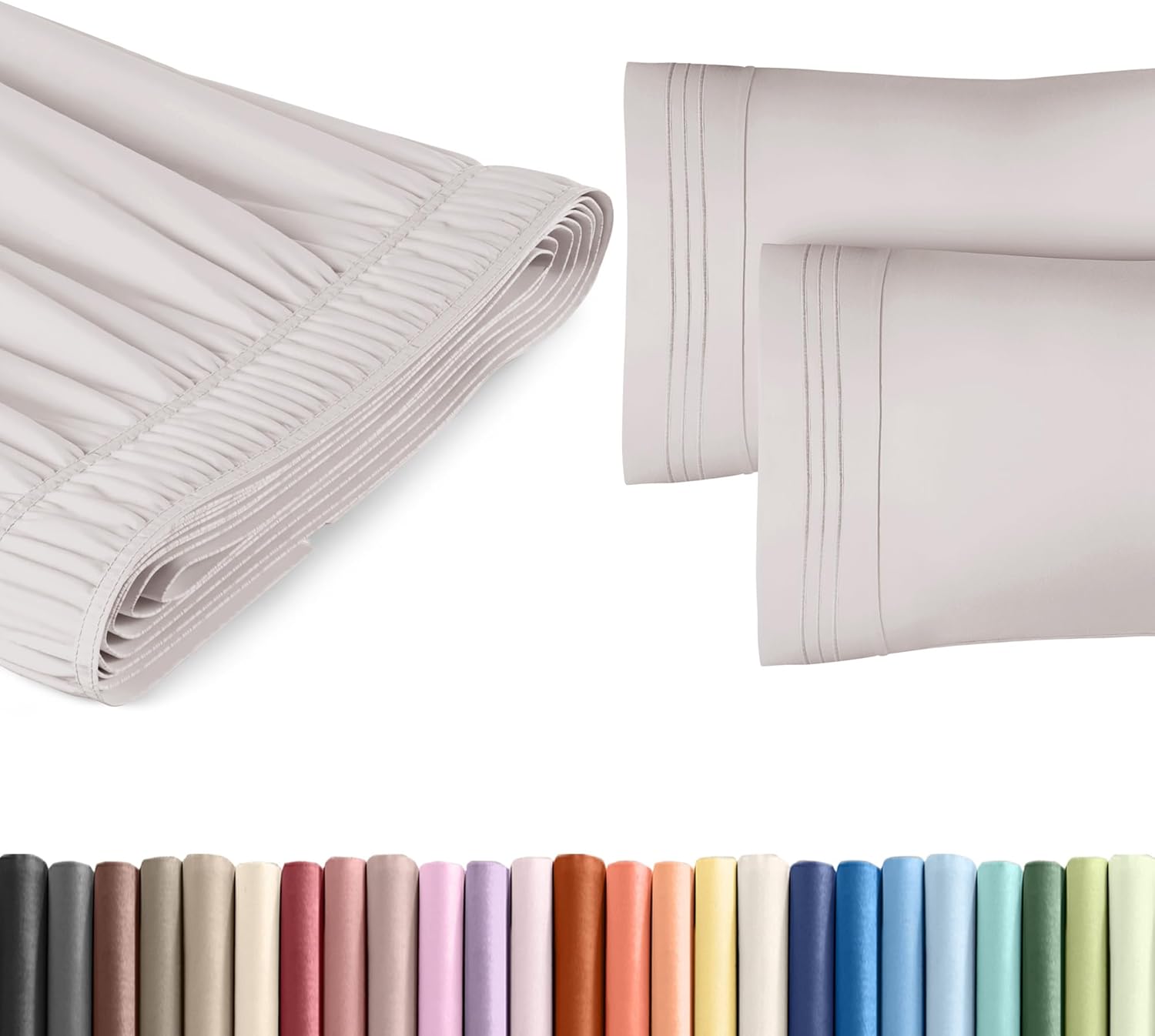 Wrap Around Dust Ruffle Bed Skirt 2 Pillowcases Bundle - Light Grey 1