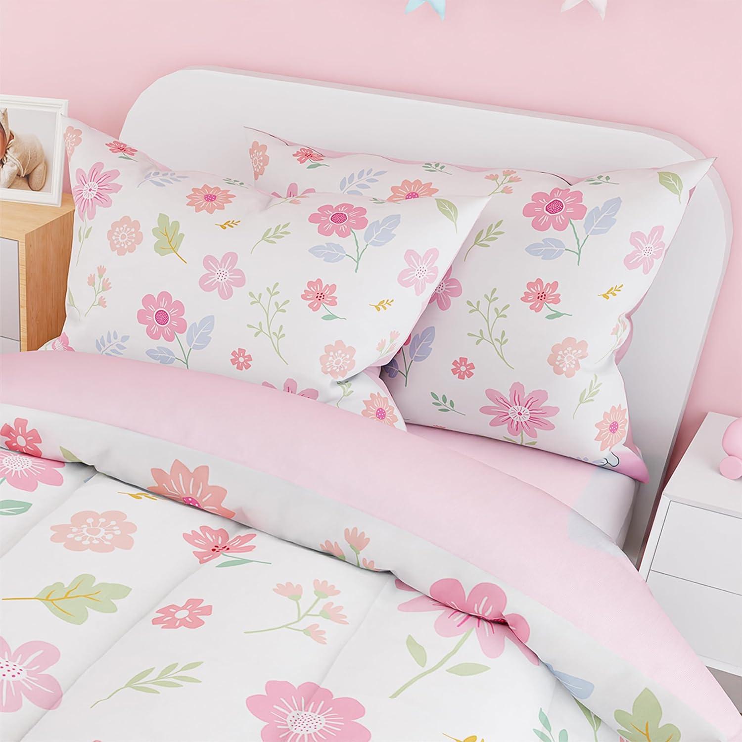 SANDJEST Floral Duvet Cover Set for Kids