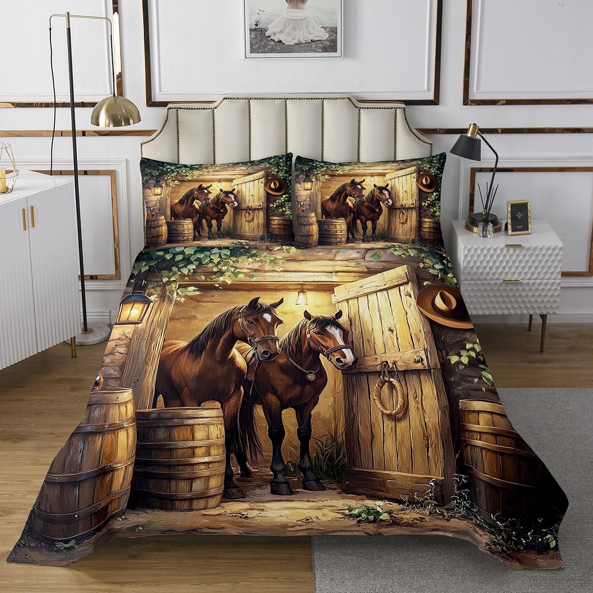 Castle Fairy 3D Horse Bedspread Queen Size 3Pcs Set