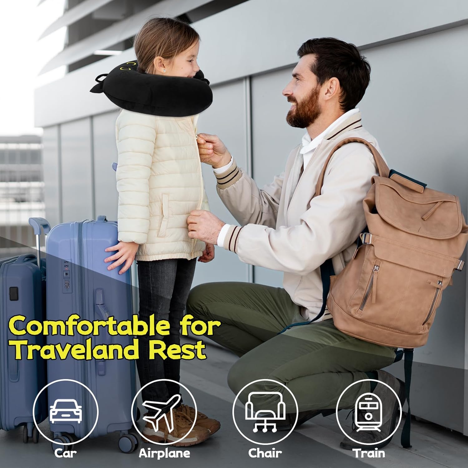 Kids Travel Pillow with Black Cat Design
