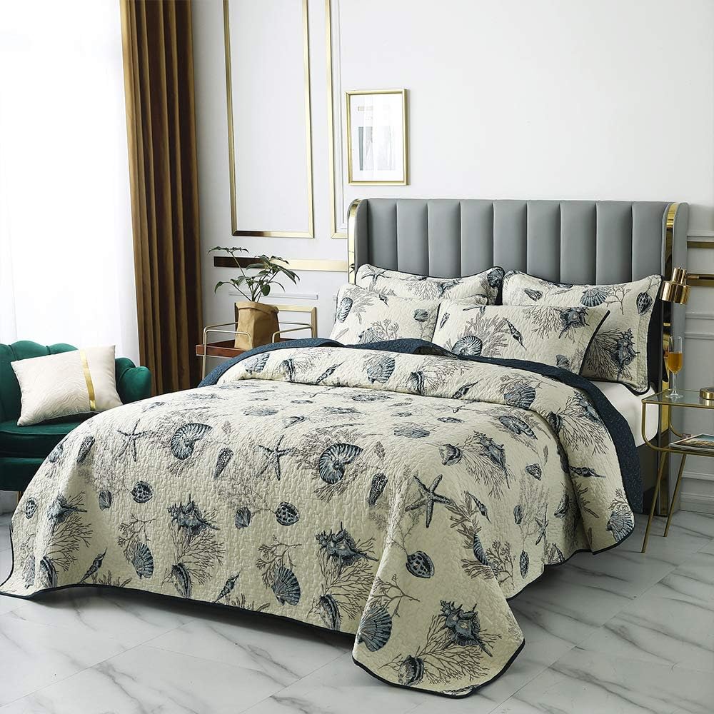 Brandream Queen Size Blue Ocean Quilt Set 3-Piece