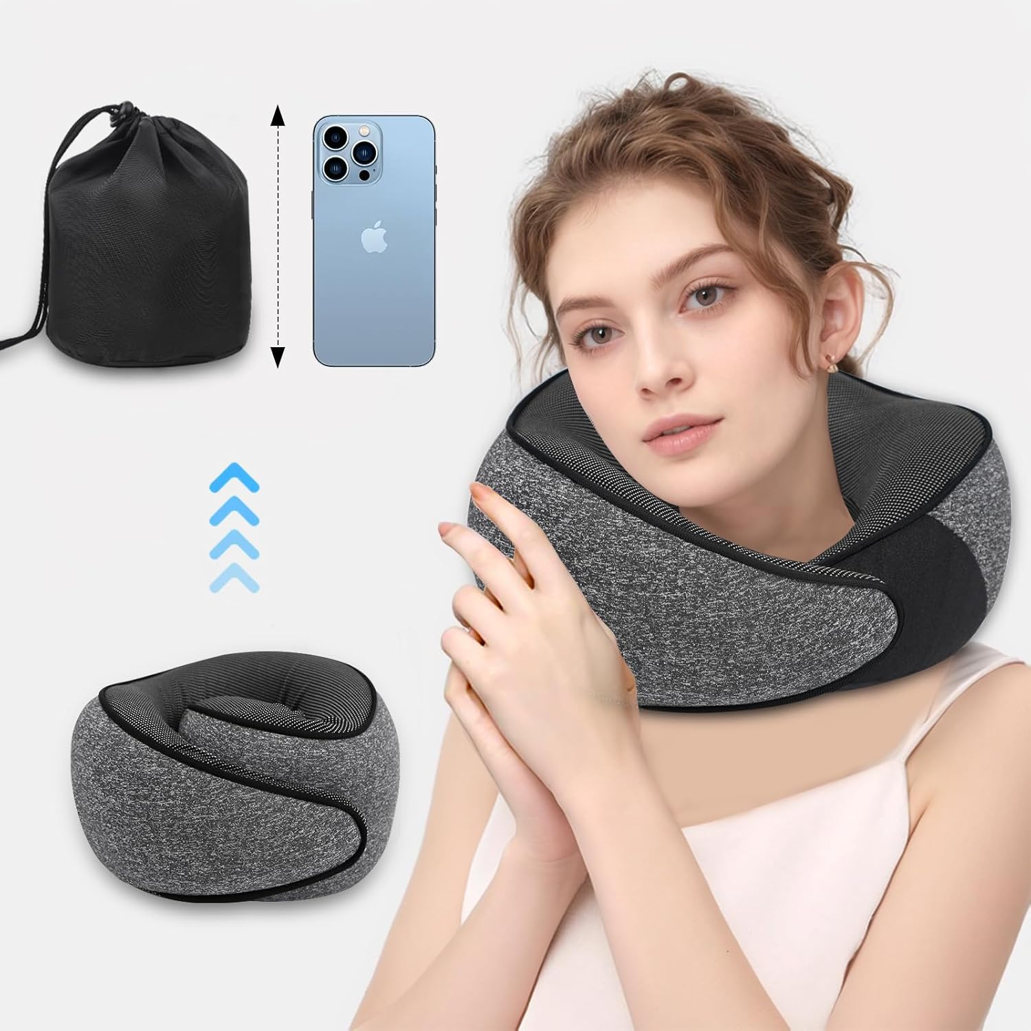 Memory Foam Travel Pillow for Airplane Lightweight and Stowable Dark Grey