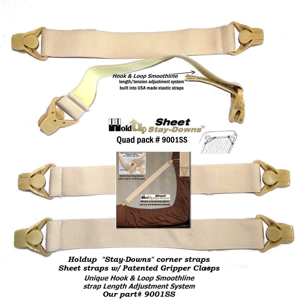 Holdup Suspender Company Bed Sheet Stay-Downs with Patented Gripper Clasps