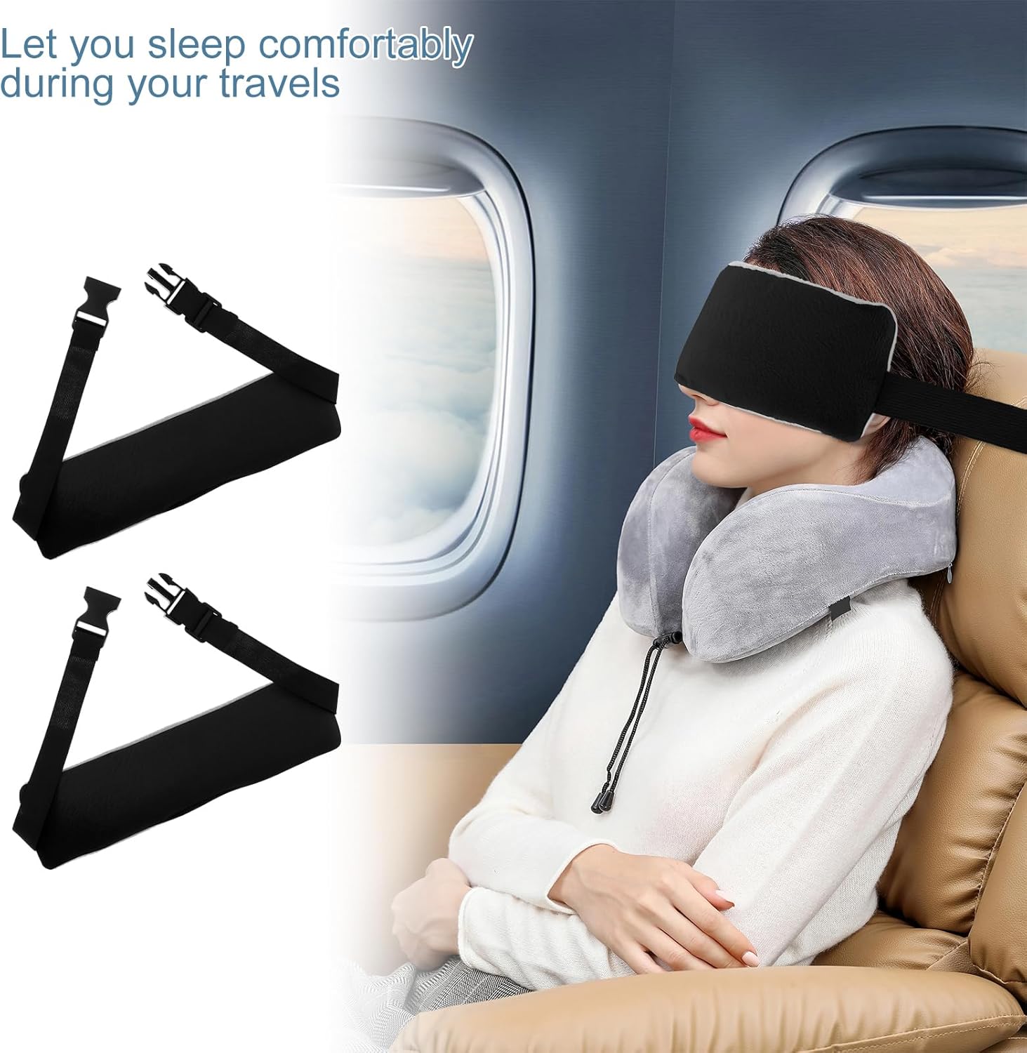 2PCS Travel Pillow Alternative with Adjustable Strap for Neck Support