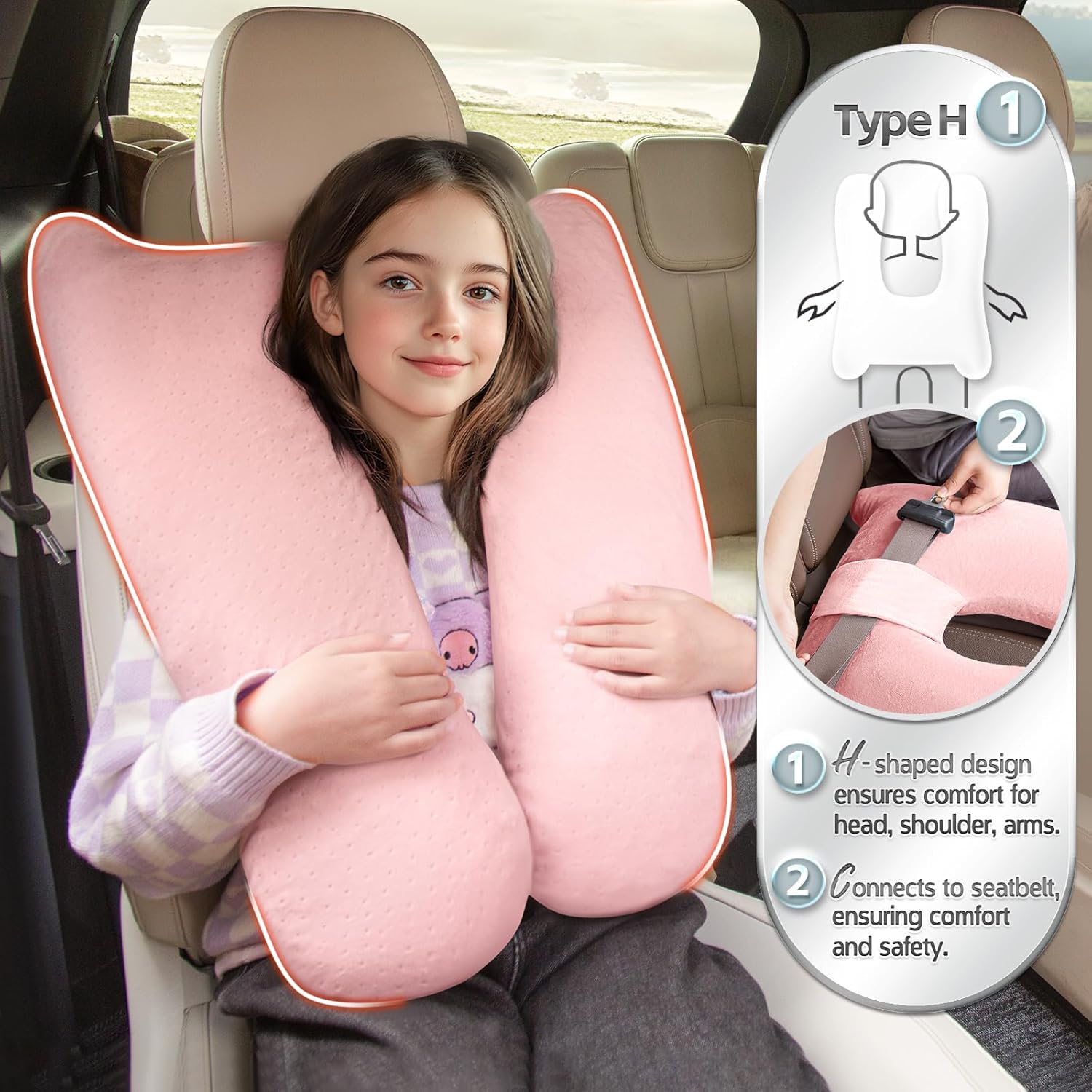 MAGIC ELEPHANT Travel Pillow for Kids and Adults Pink 1