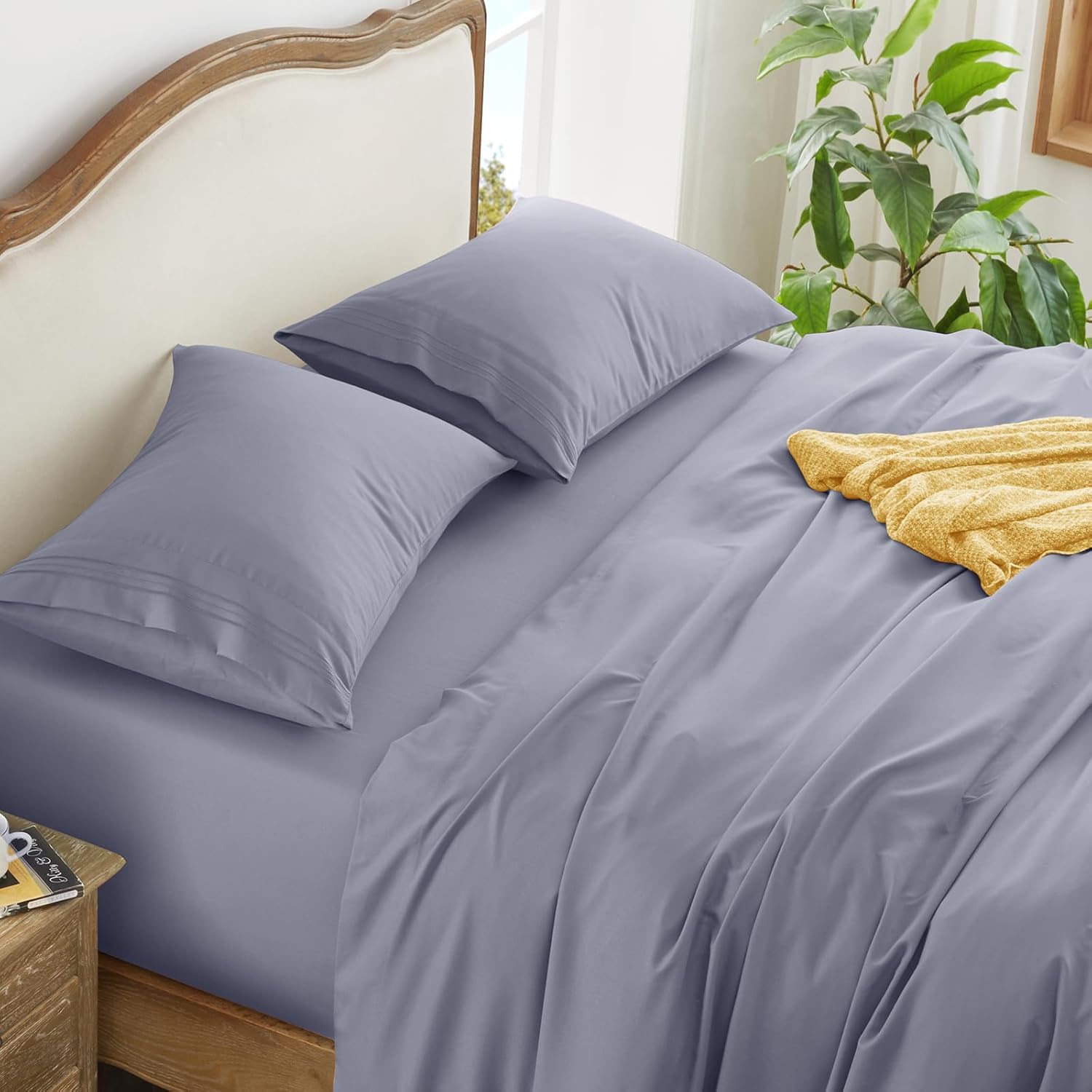 Aormenzy Extra Deep Cal King Sheets Set - 4 Piece Silver Grey