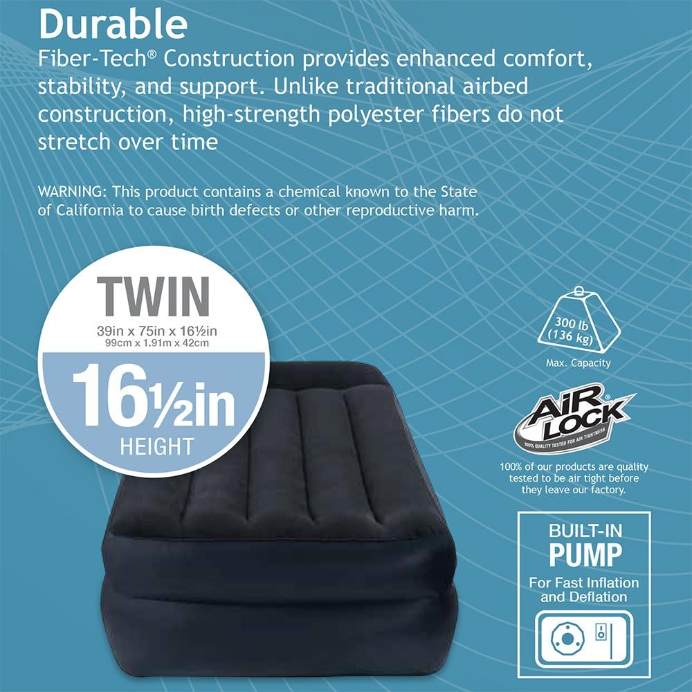 Intex Dura-Beam Raised Airbed with Built-In Pillow