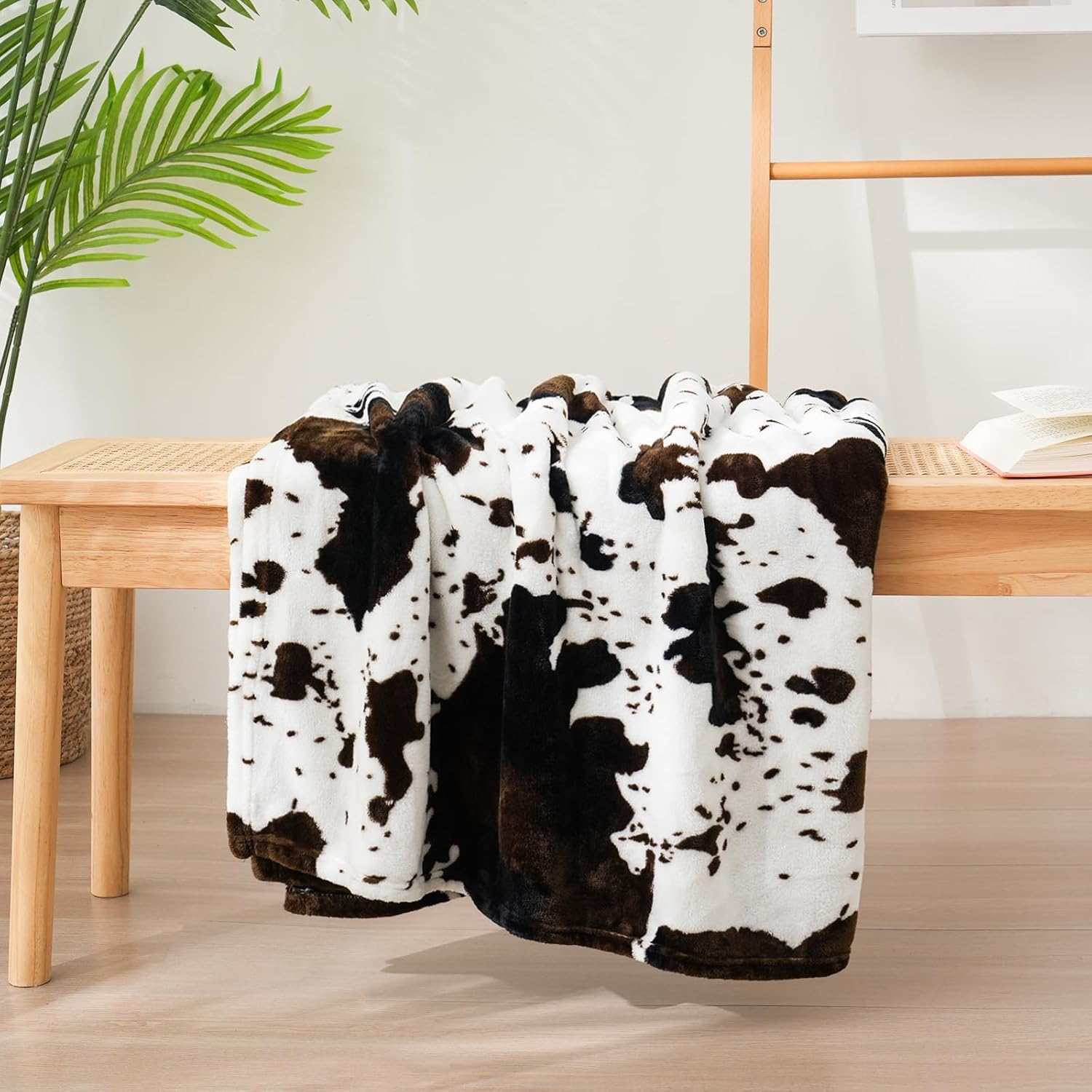 Vessia Throw Blanket Cow Black Brown with Pillow Cover