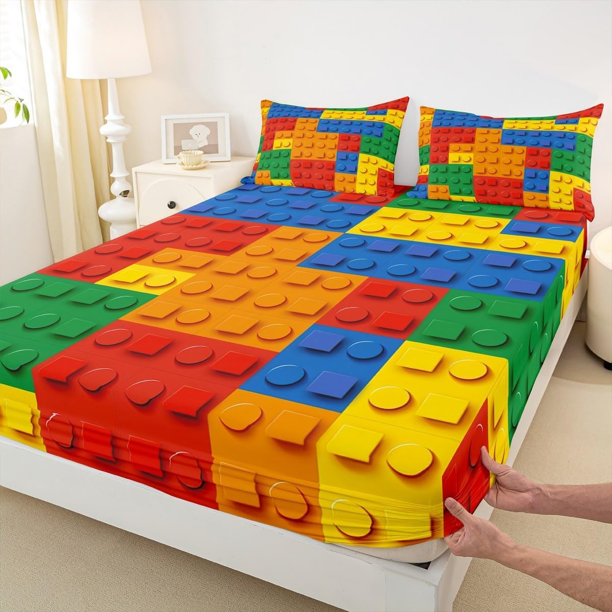 Erosebridal 3D Rainbow Bricks Bed Sheet Set