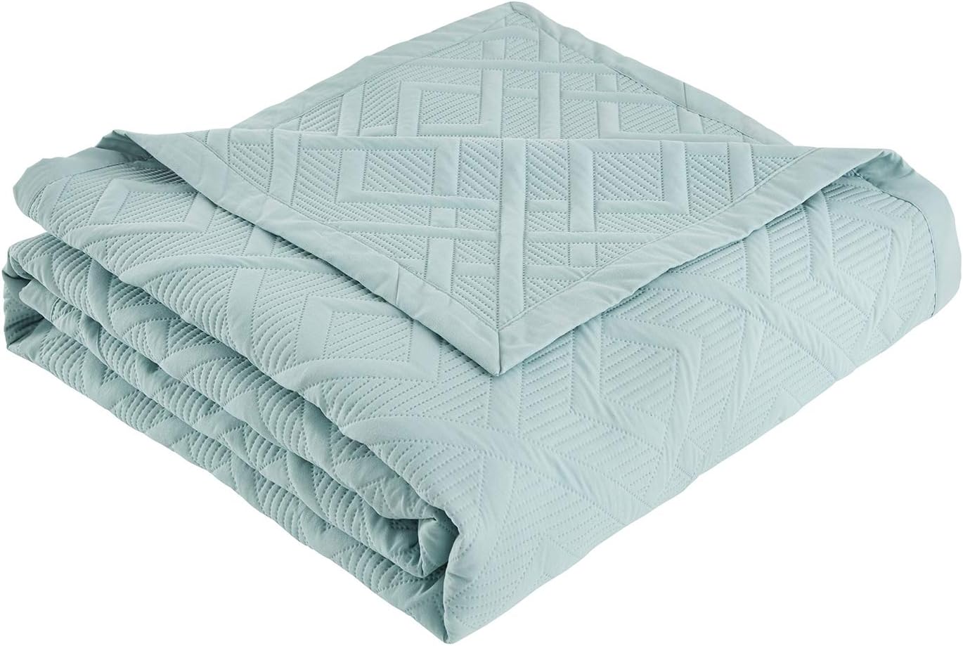 CHIXIN Queen Quilt Set - Geometric Seaglass Pattern Ultrasonic Quilting Reversible 4 Piece