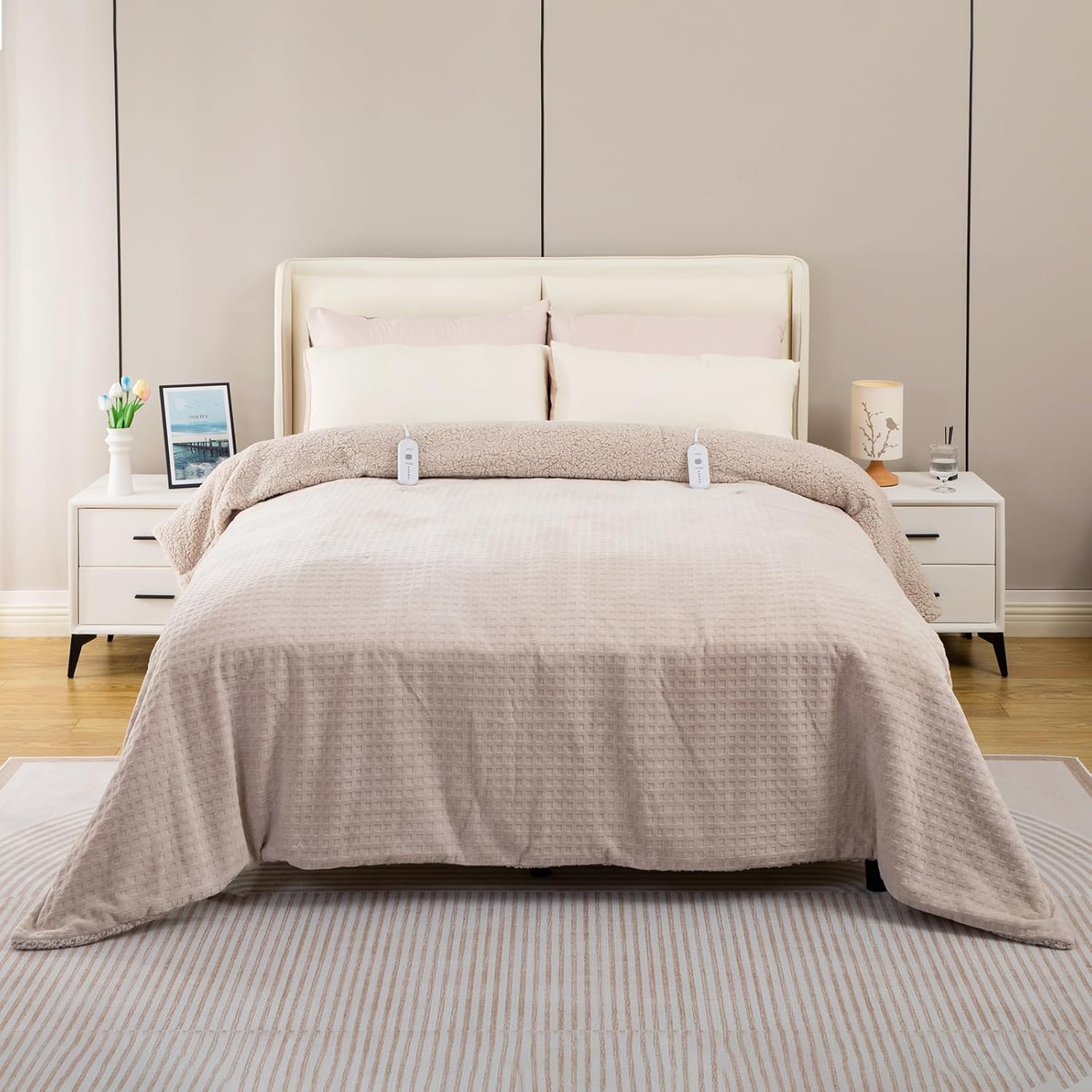 Dowin Queen Electric Blanket - Waffle Sherpa Heated with Dual Control
