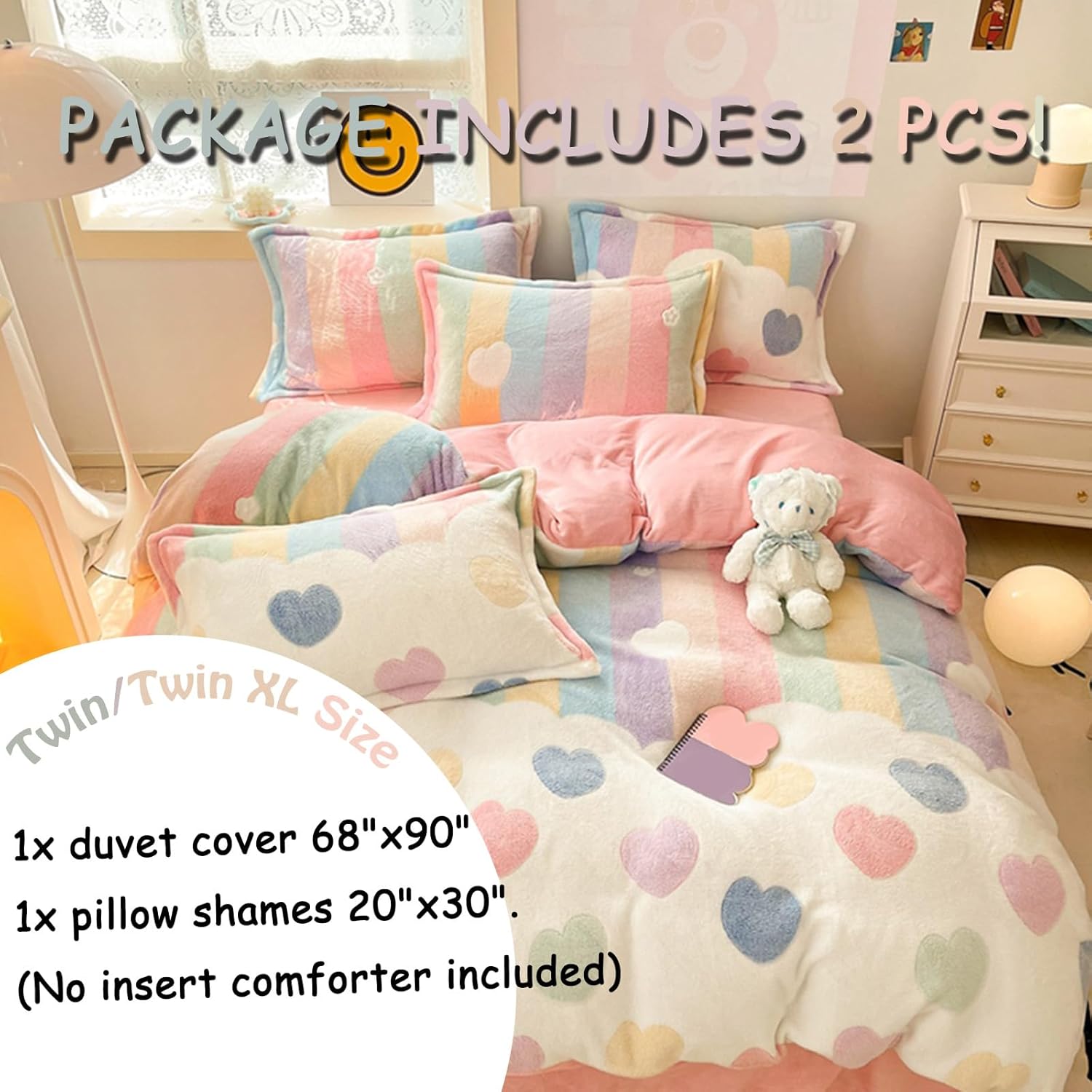 MorroMorn Pink Rainbow Duvet Cover Set for Girls Kids