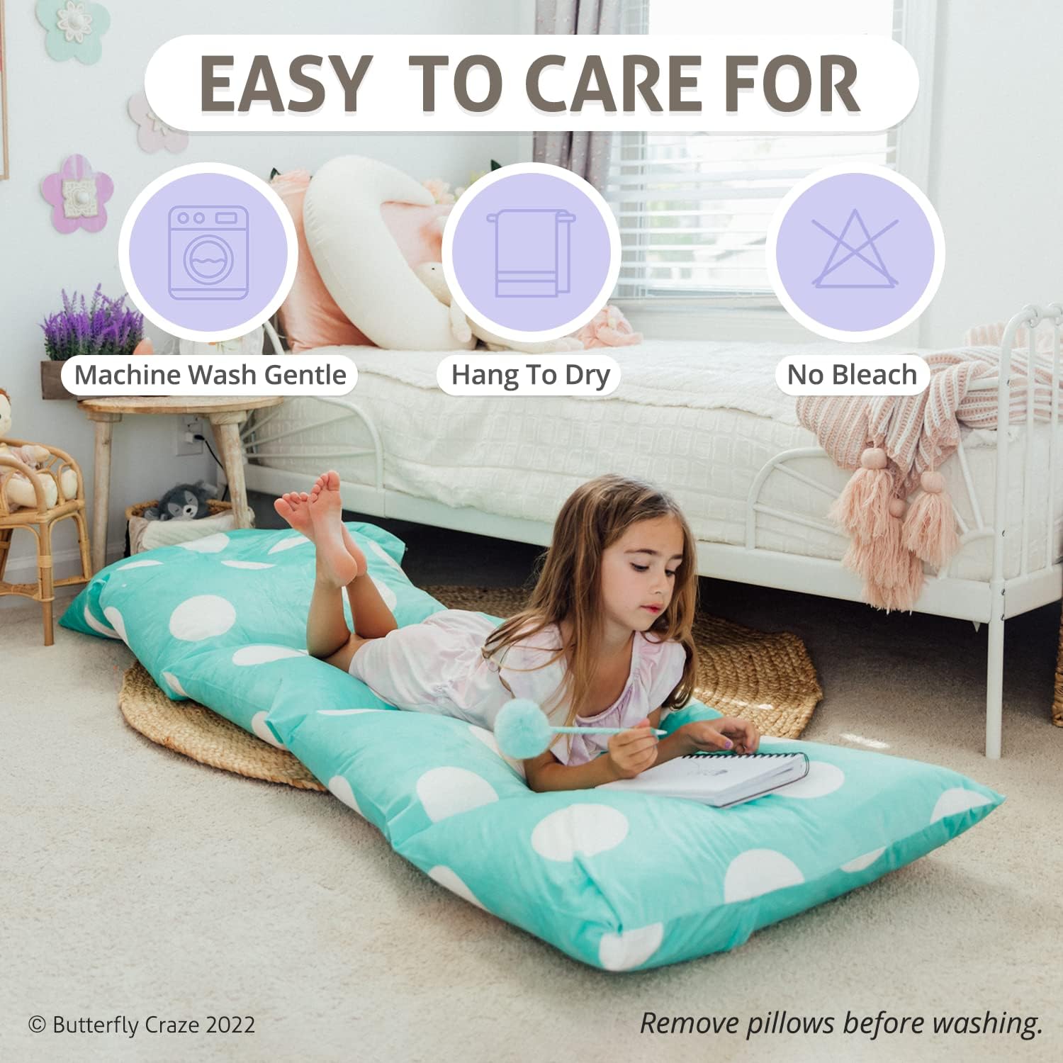 Butterfly Craze Floor Pillow Case - Polka Aqua King Size