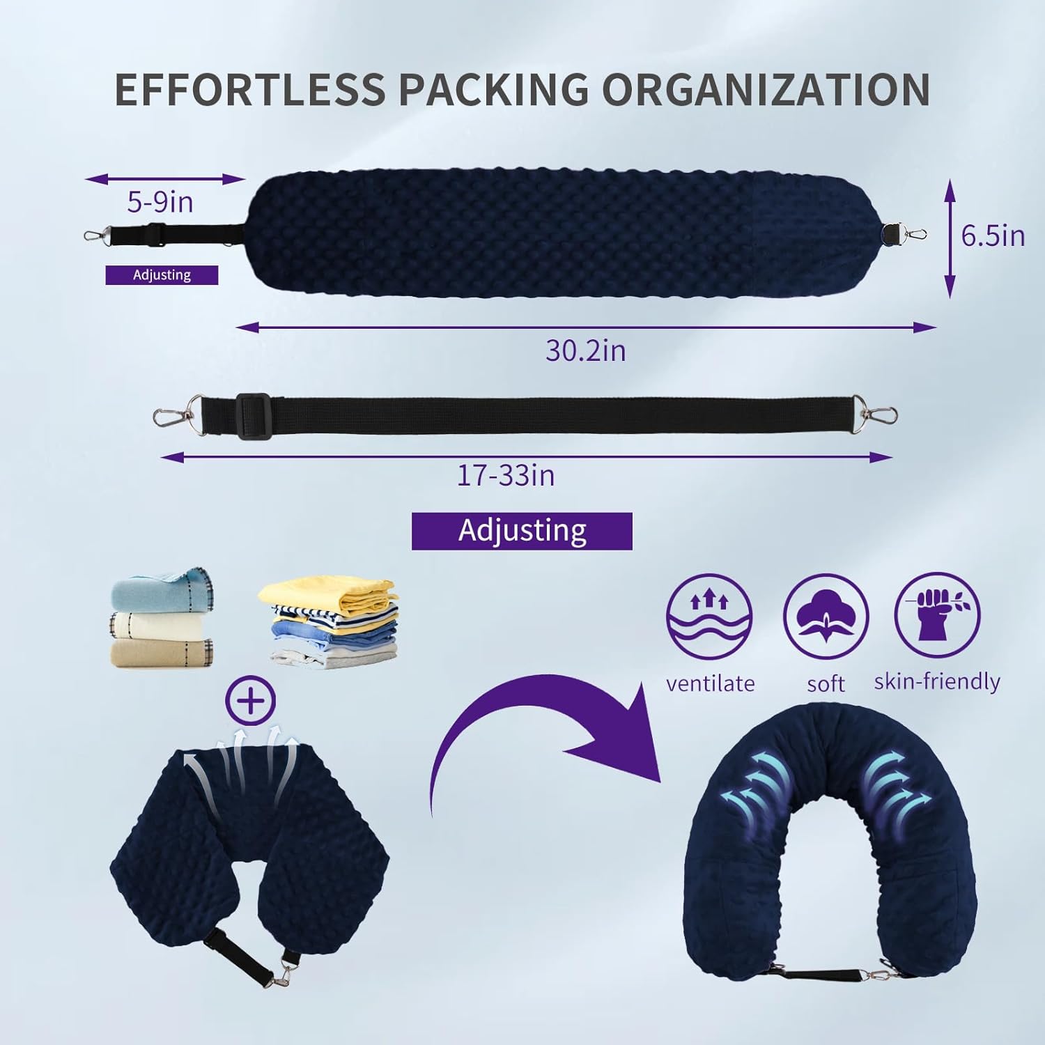 Stuffable Travel Pillow with Storage Bag - Dark Blue
