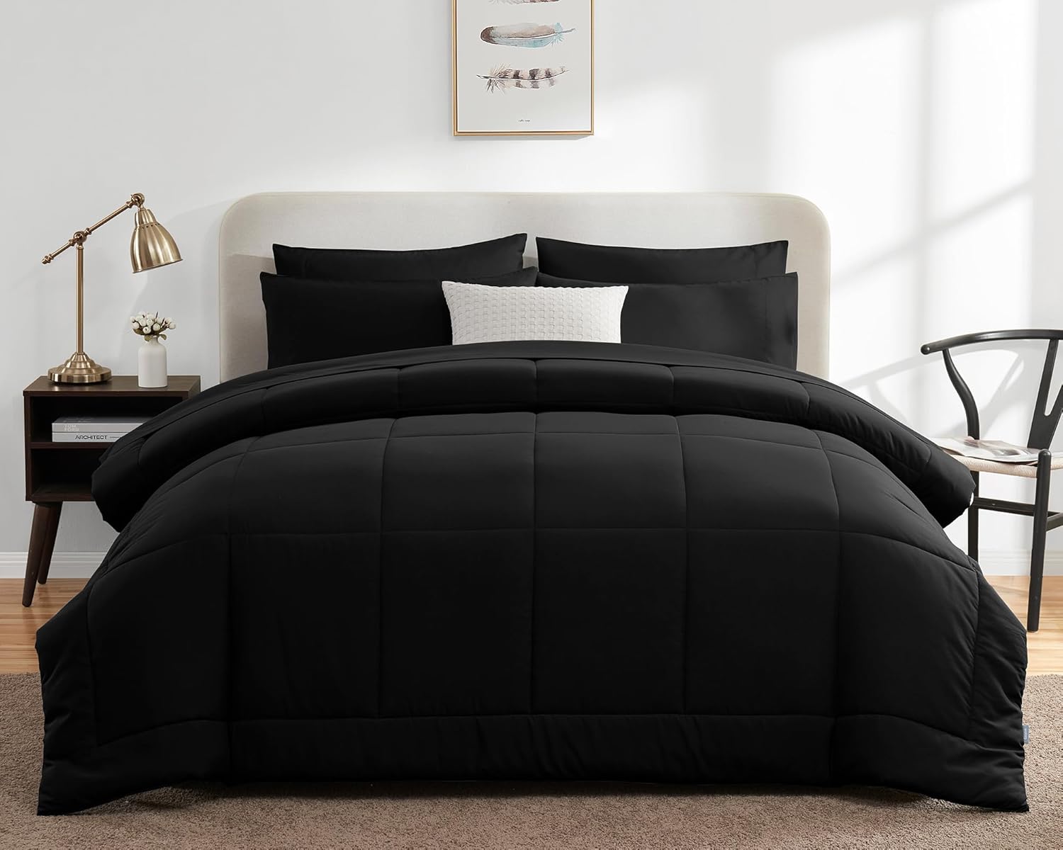 CozyLux Twin Comforter Set Black 5 Pieces